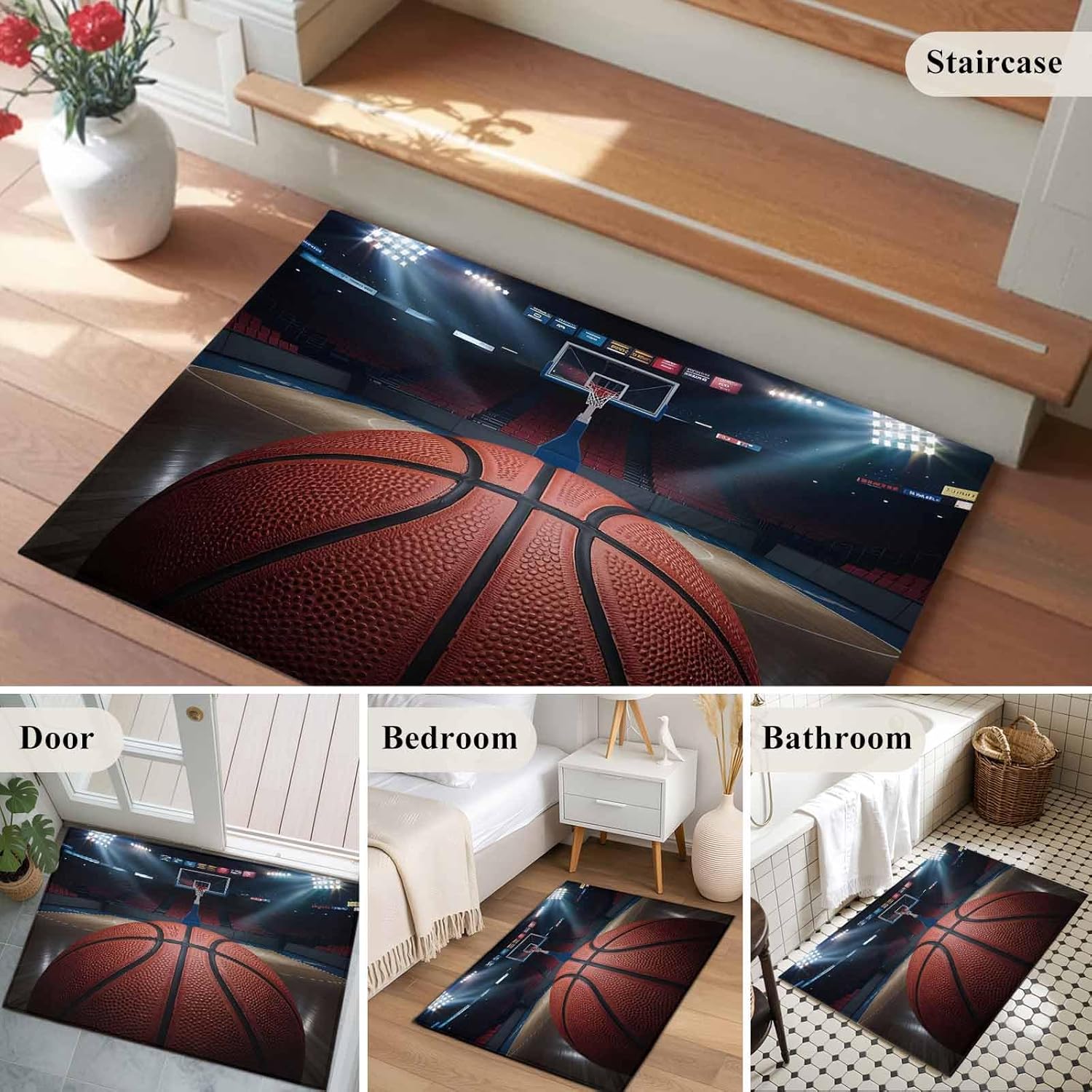 Abstract Basketball Front Door Rugs 2x3 ft Match Stadium Balloon Concentration Lights Small Rug for Entryway Non Slip Washable Bathroom Door Mat Absorbent Floor Mat for Indoor Entrance