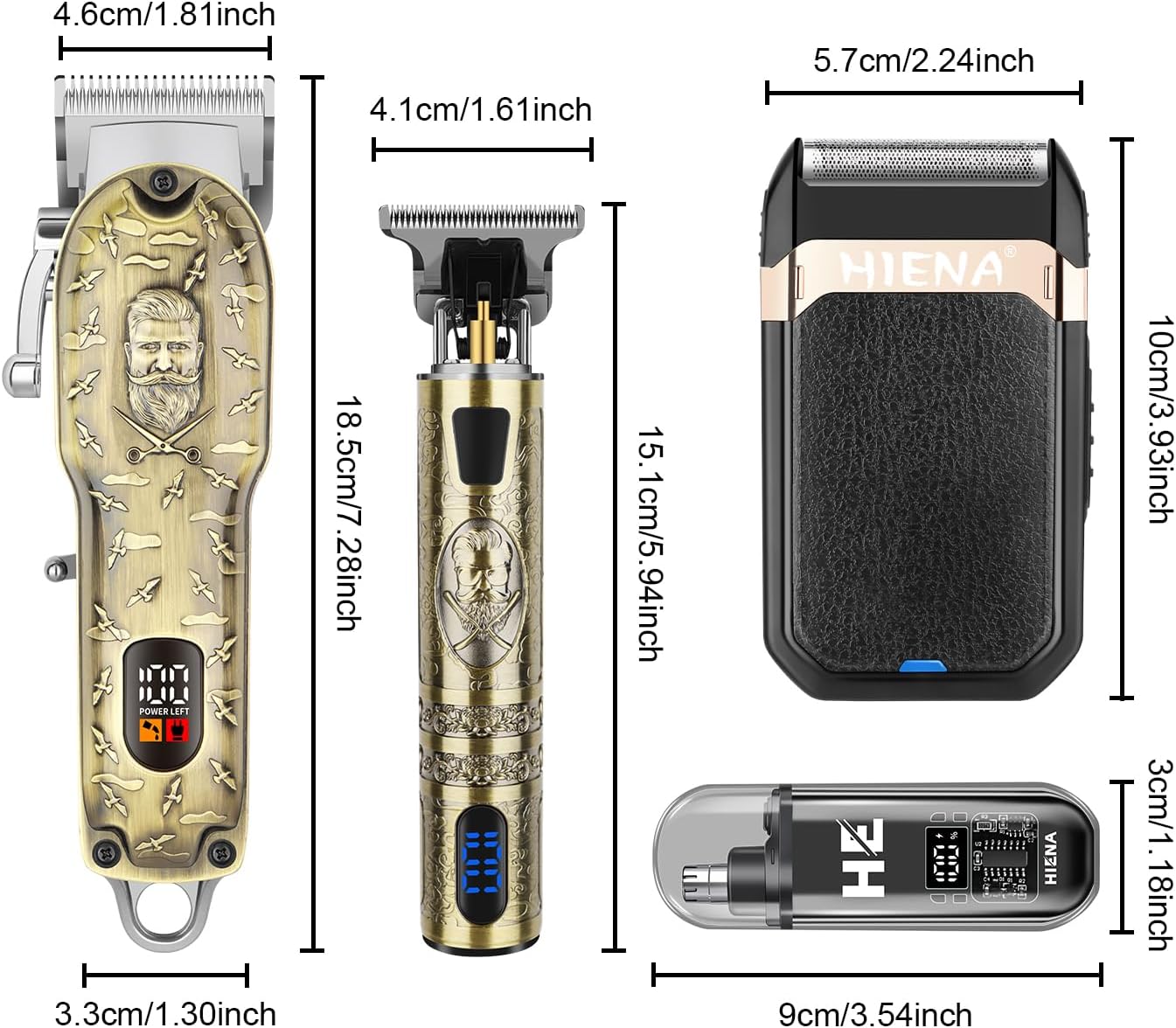 HIENA PRO Hair Clippers for Men Professional, Cordless Barber Clipper and T-Blade Beard/Hair Trimmer Set, Electric Razor Foil Shaver Nose Trimmer Barber Kit, Men's Hair Cutting Kit - Image 8