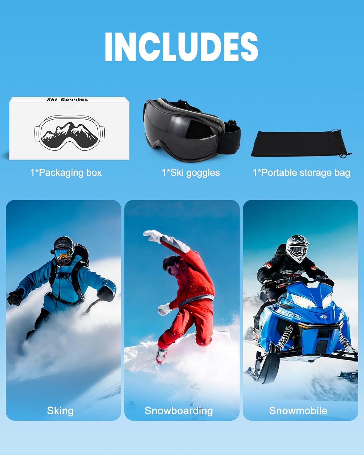 AVV Ski Goggles UV Protection, Anti-Fog Snowboard Snow Goggles OTG for Men Women Adults & Youths - Image 7