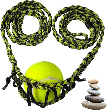 Paracord Balearic Shepherd Sling, 63 Inch Handcrafted Braided Slingshot, Roman Greek Throwing Sling for Stones & Tennis Balls Black&Green