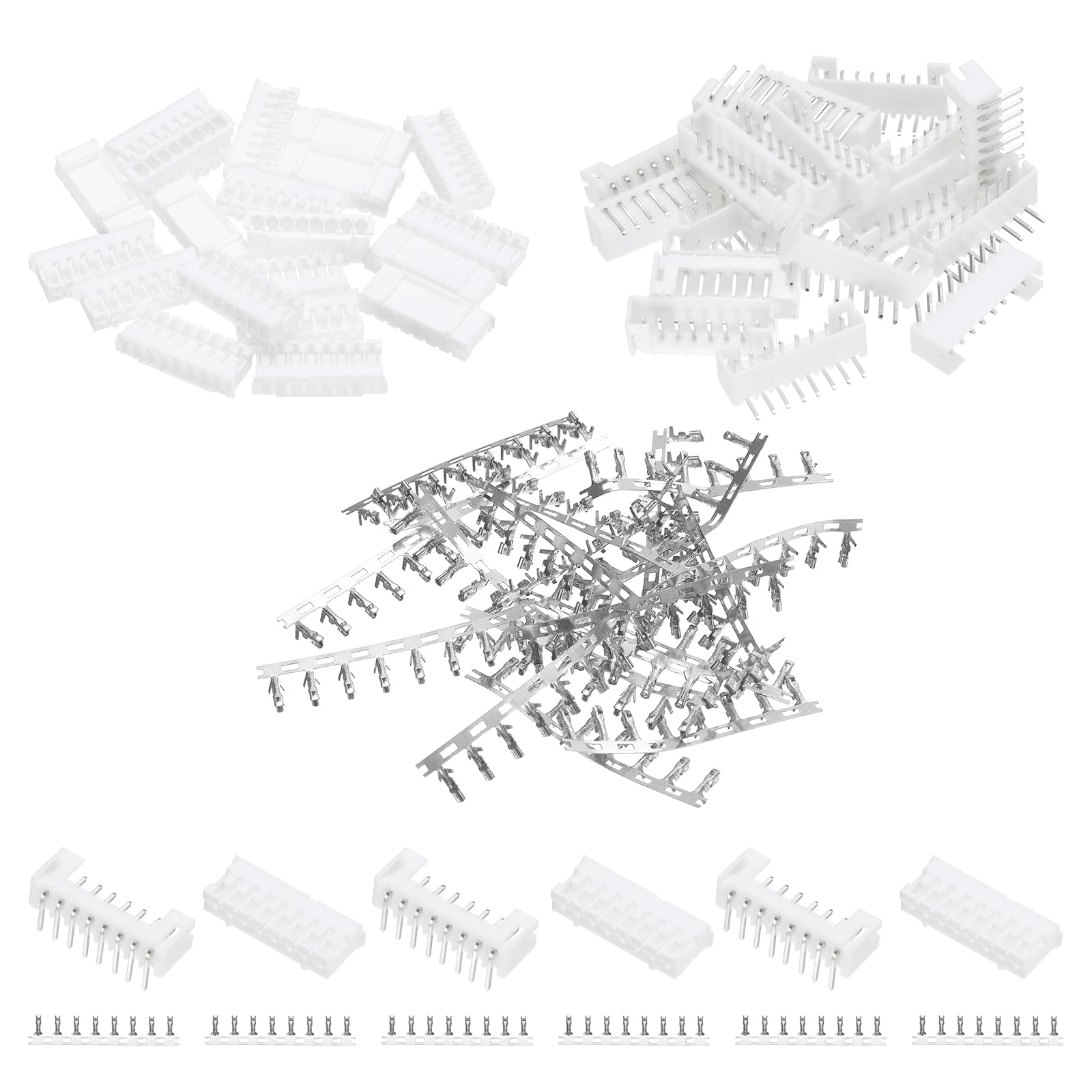 sourcing map 20 Set JST- PH 2.0 mm Pitch Connector Kit, 8 Pin Male Female Sockets Housing Adapter Plug Terminal Electronic Computer Connector Kit for Board Cable Assembly, White