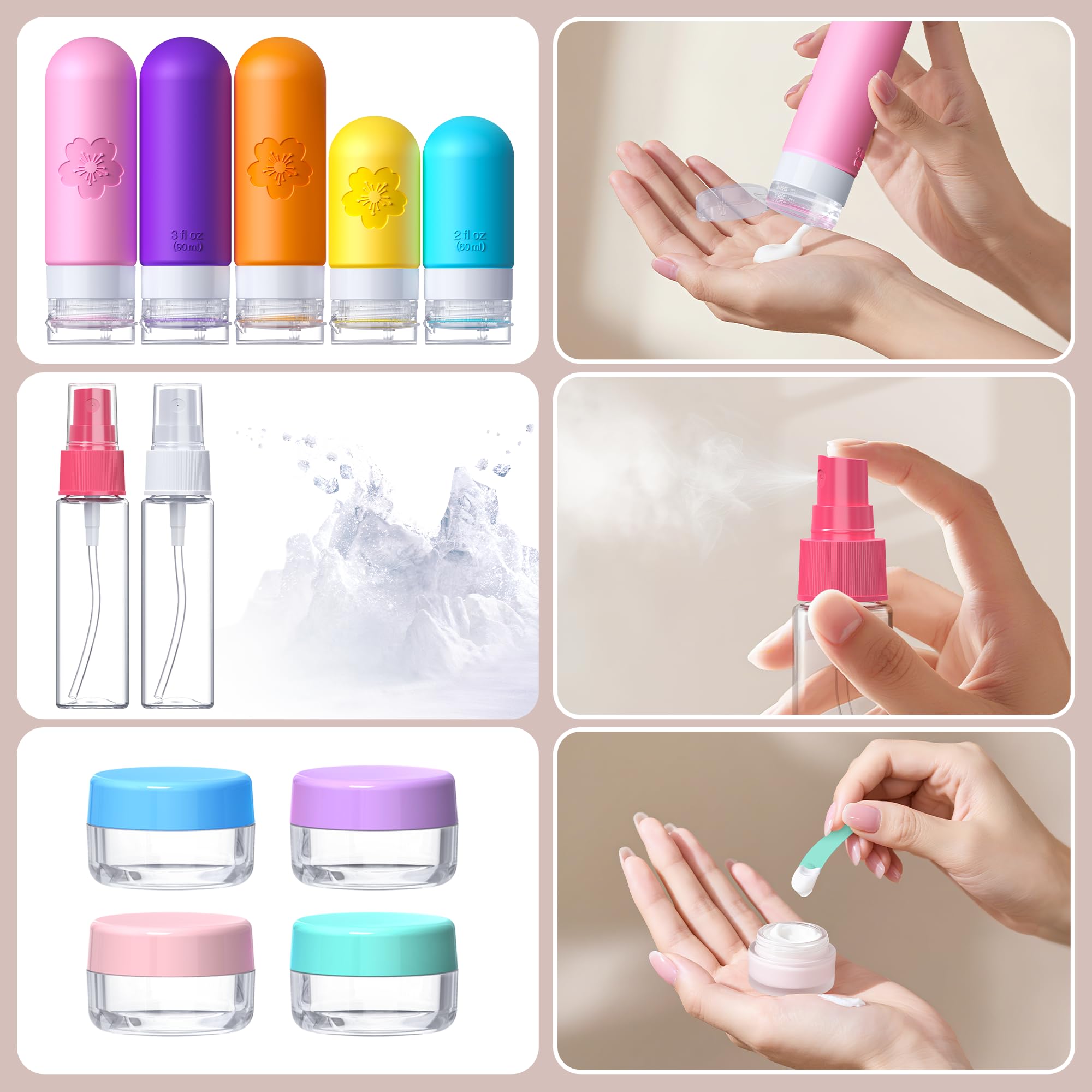 20 Pack Travel Bottles for Toiletries, Travel Essentials TSA Approved Silicone Travel Size Toiletries, Leak Proof Refillable Travel Containers — view 5
