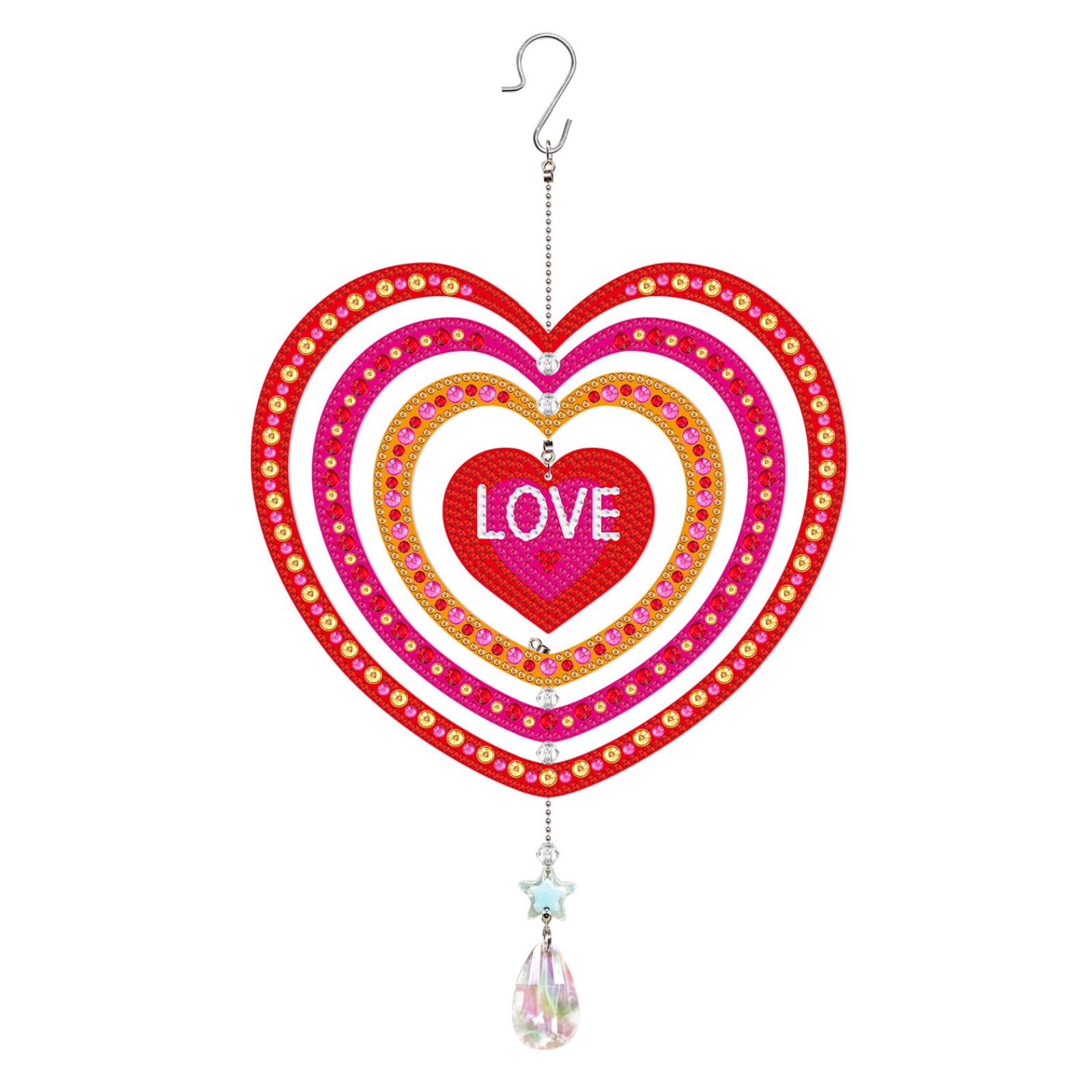 Campanello Eolico Fai Da Te Con Diamanti - Cuore 3D - Kit Diamond Painting Suncatcher Per Decorazione Casa E Giardino - 5
