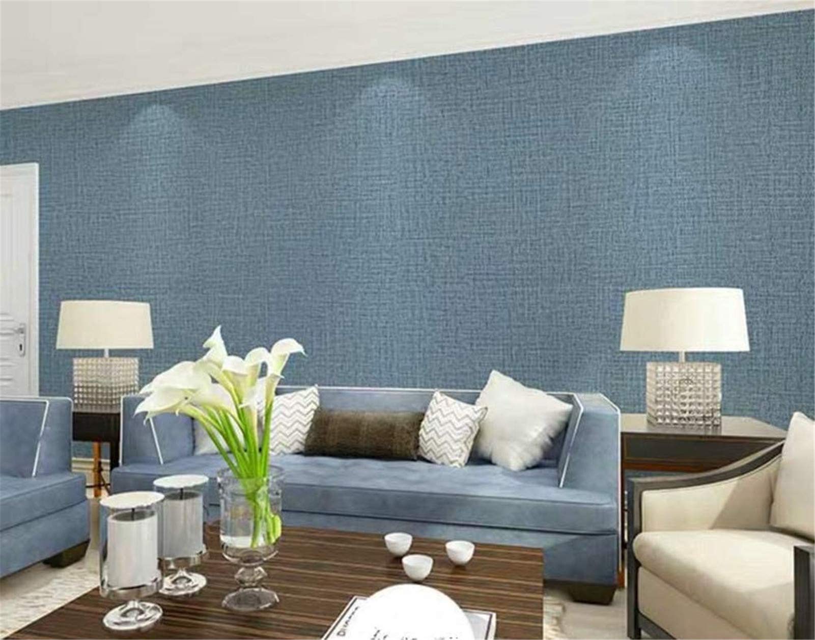 Yancorp 10ft Textured Fabric Teal Blue Wallpaper Faux Grasscloth Green Peel and Stick Wallpaper