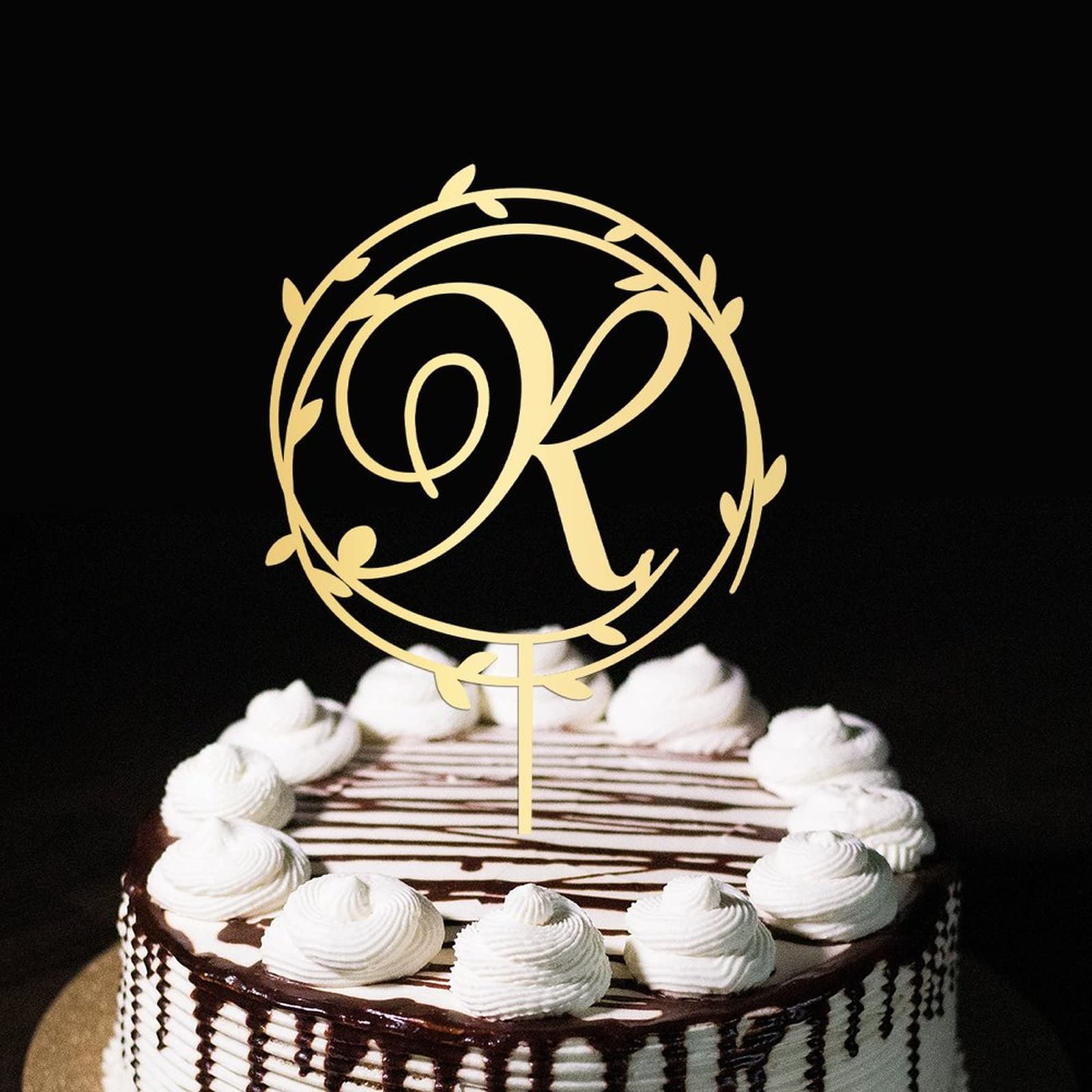Initial R Cake Topper Monogram Name Botanical Floral Gold For Wedding Engagement Party Decorations Romantic Reusable Wreath Floral Birthday Gifts For Men Women Custom Any Initial A E F S T