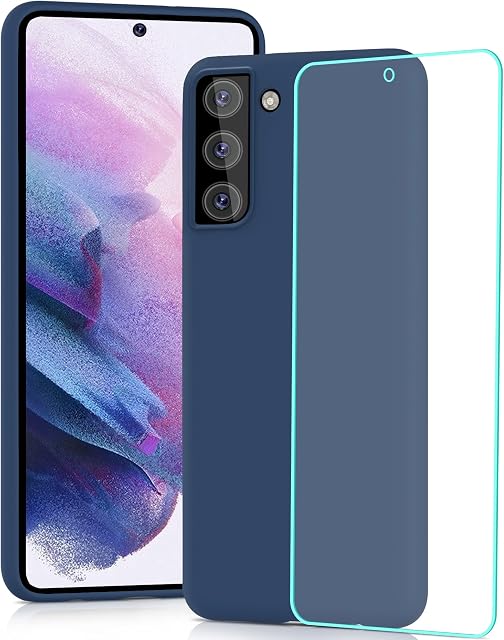 YATWIN Silicone Case for Samsung Galaxy S21 Plus 5G with Screen Protector, Soft-Touch, Shockproof, DustProof, Antiskid Full Body Armour Phone Cover for Samsung Galaxy S21 Plus 5G - Dark Blue
