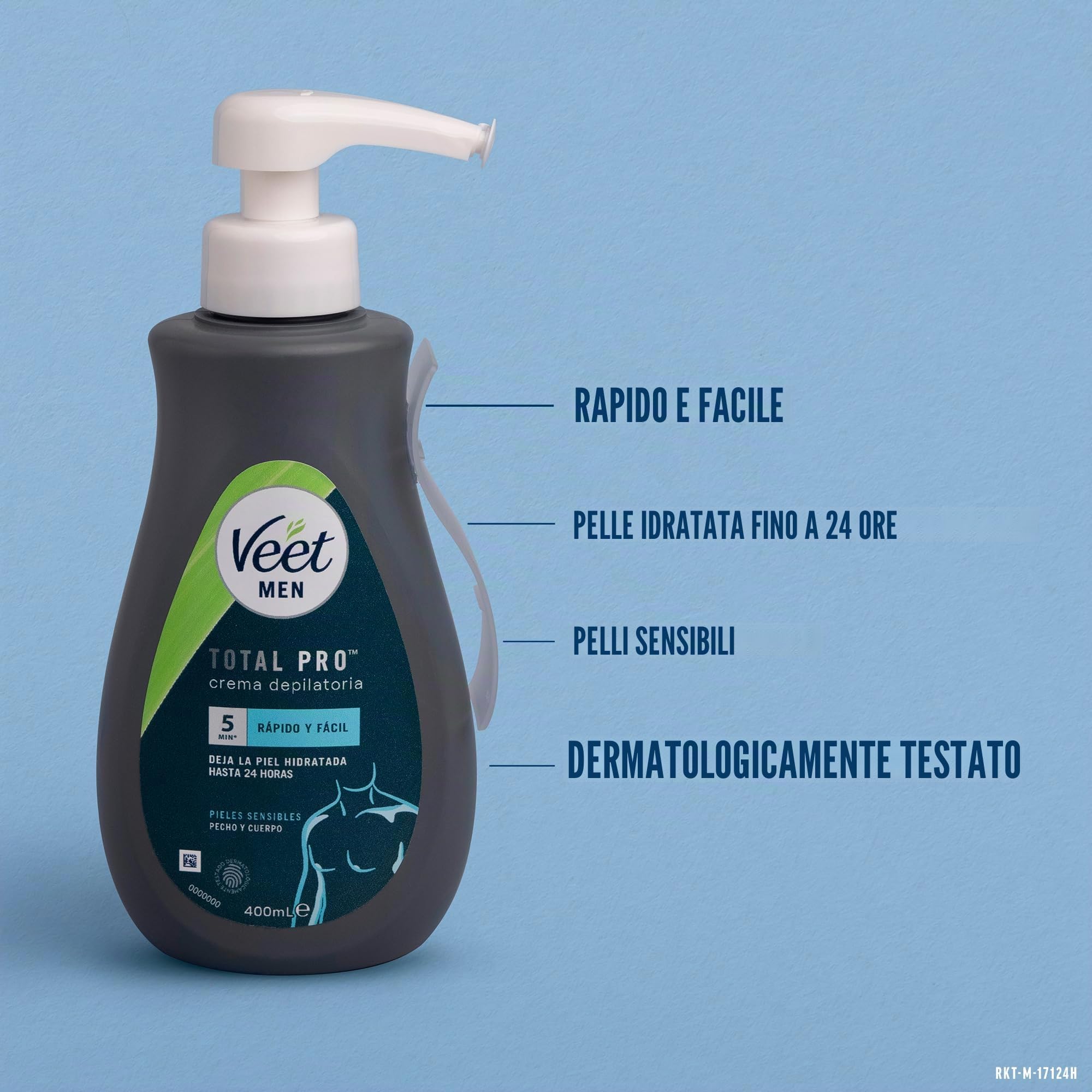 Veet Men - Crema depilatoria maschile per petto schiena braccia e gambe, pelli sensibili, colore grigio, 400 ml (confezione da 2)