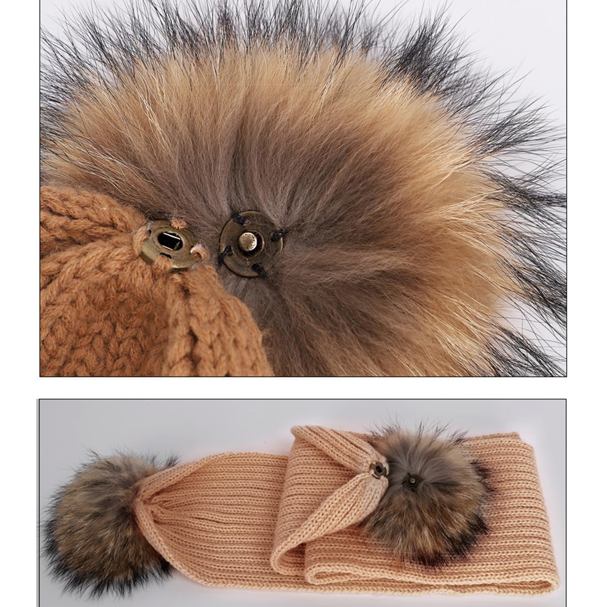 Conjuntos de gorro y bufanda de punto para niños con bolas de peluche, gorro con pompón grueso para otoño e invierno y bufanda larga para niños y niñas
