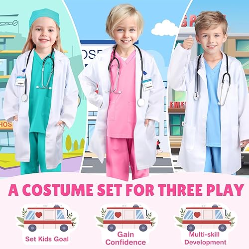 Miniatura 4 de GIFTINBOX Disfraz de médico para niños, estetoscopio real con abrigo de laboratorio para niños, disfraces de Halloween, regalo para niñas y niños de