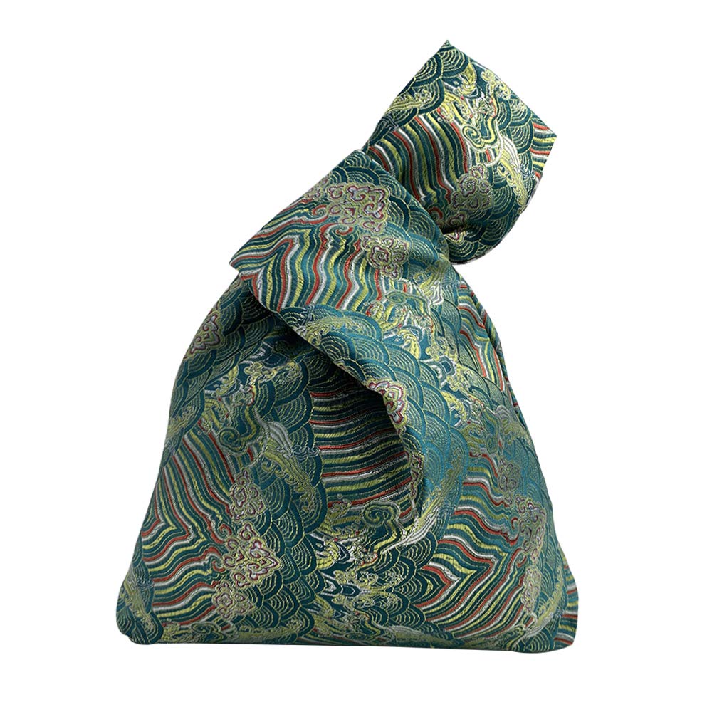 Stylish Cotton Japanese Pattern Wrist Bag Sleeve Knot Pouch Portable Canvas Tote Purse for Female, Women