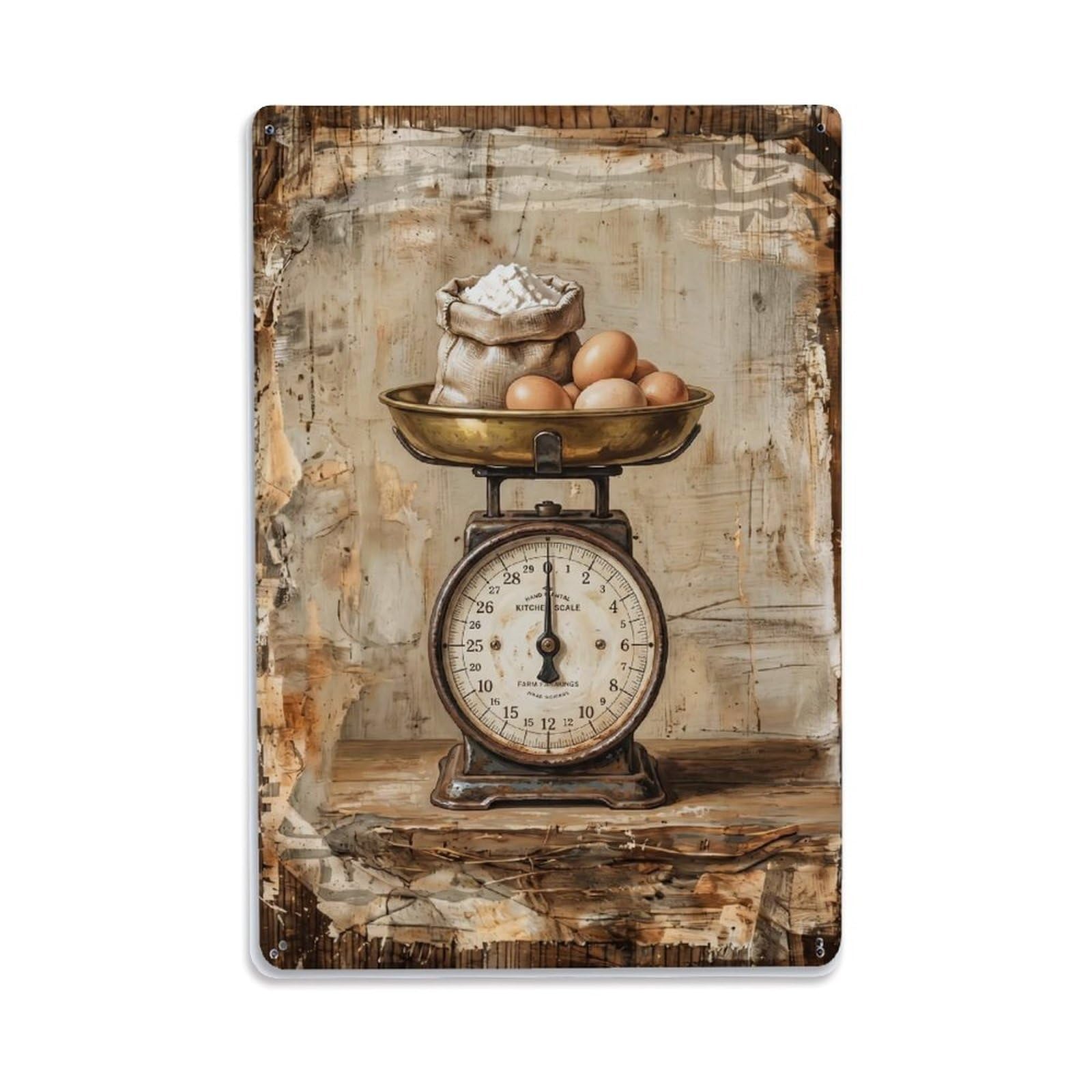 Country Kitchen Vintage Scale Weighing Countryside Vintage Metal Tin Sign Plaque Wall Decor for Cafe, Club, Garden Metal Poster 8x12Inch