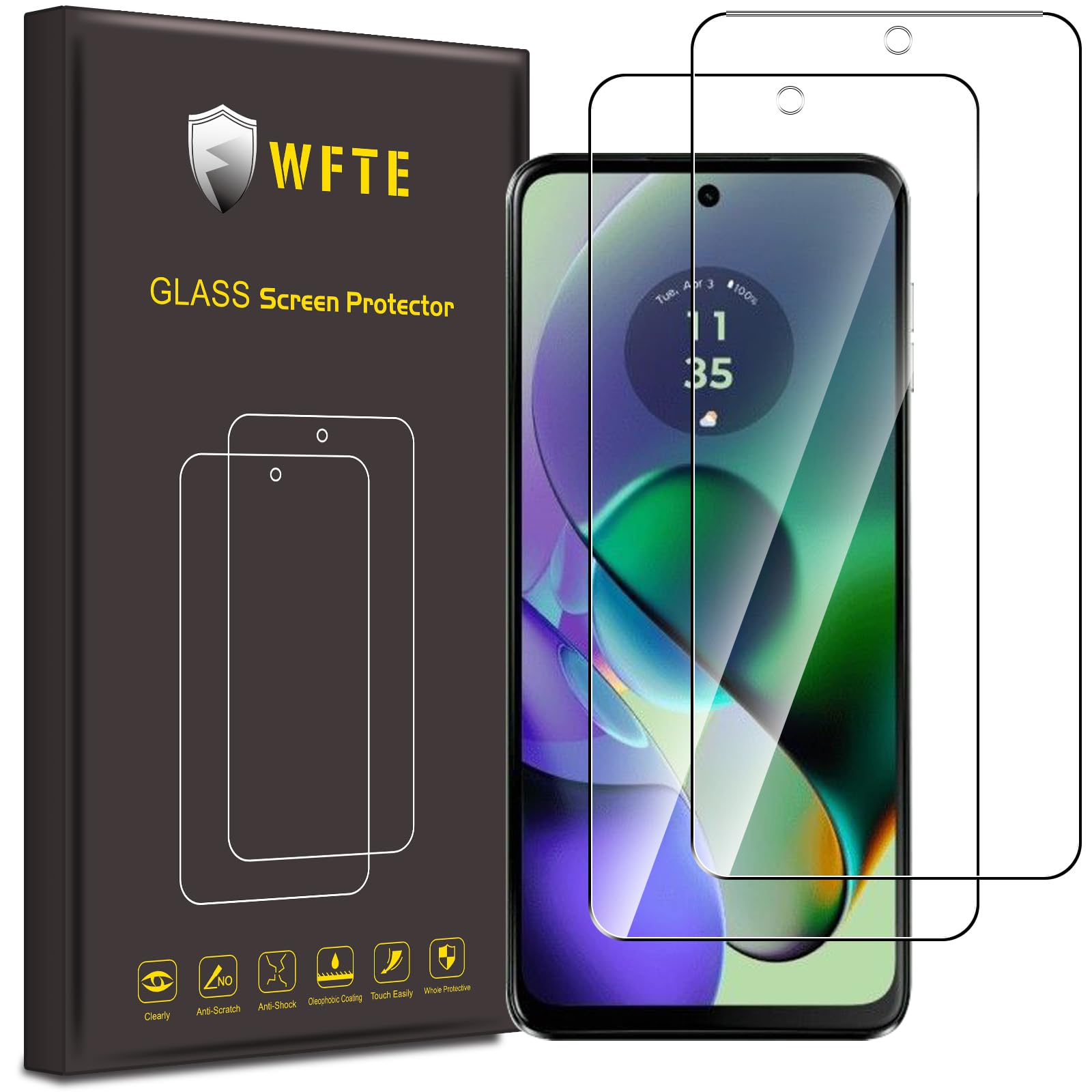 WFTE [2-Pack Screen Protector for Motorola Moto G84/G54/G14,Anti-Scratch,High Transparency,Anti-fingerprint,Bubble-Free,Dust-Free Premium Screen Protector Tempered Glass For Motorola G84/G54/G14