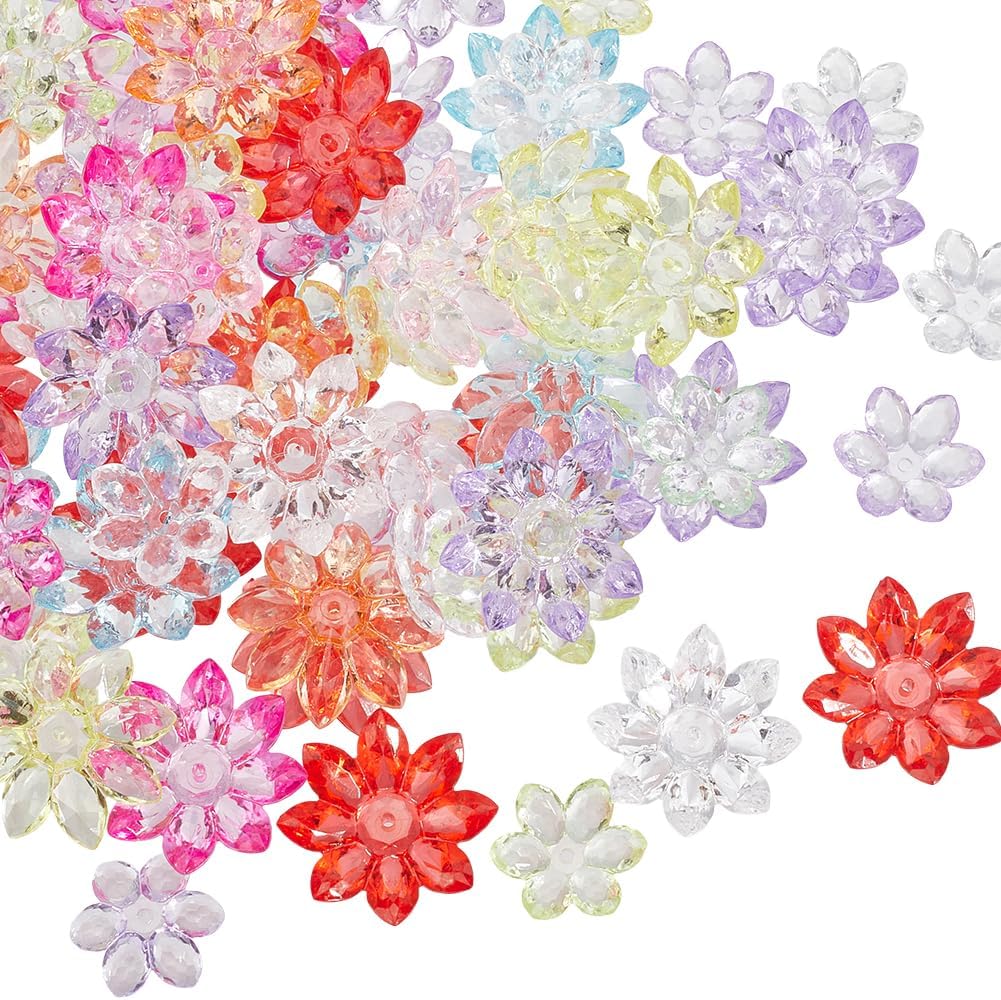 1 Box 80Pcs Large Acrylic Flower Bead Caps Transparent Flower Beads Colorful Floral Small Spacer Loose End Beads for Jewelry Making Bead Necklaces Bracelets Earrings Supplies DIY Crafts