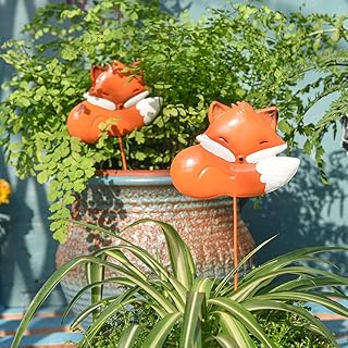 Sungmor 2PC Fox Stakes for Garden, Yard Decor Animal Statue Stakes, Decorative Metal Arts Lawn Ornaments, Potted Plants Landscaping Stakes, Cute Little Foxes Figurine for Ornamental Outdoor Flower Bed