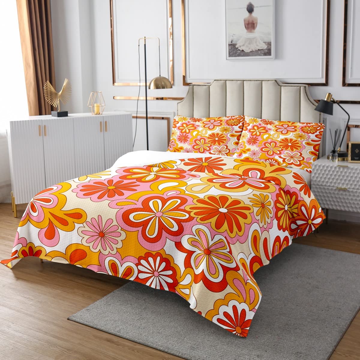 Set di biancheria da letto in stile vintage in legno con girasoli per letto king size, con motivo di pollo, in stile country, ultra morbido e traspirante, 3 pezzi, per bambini e