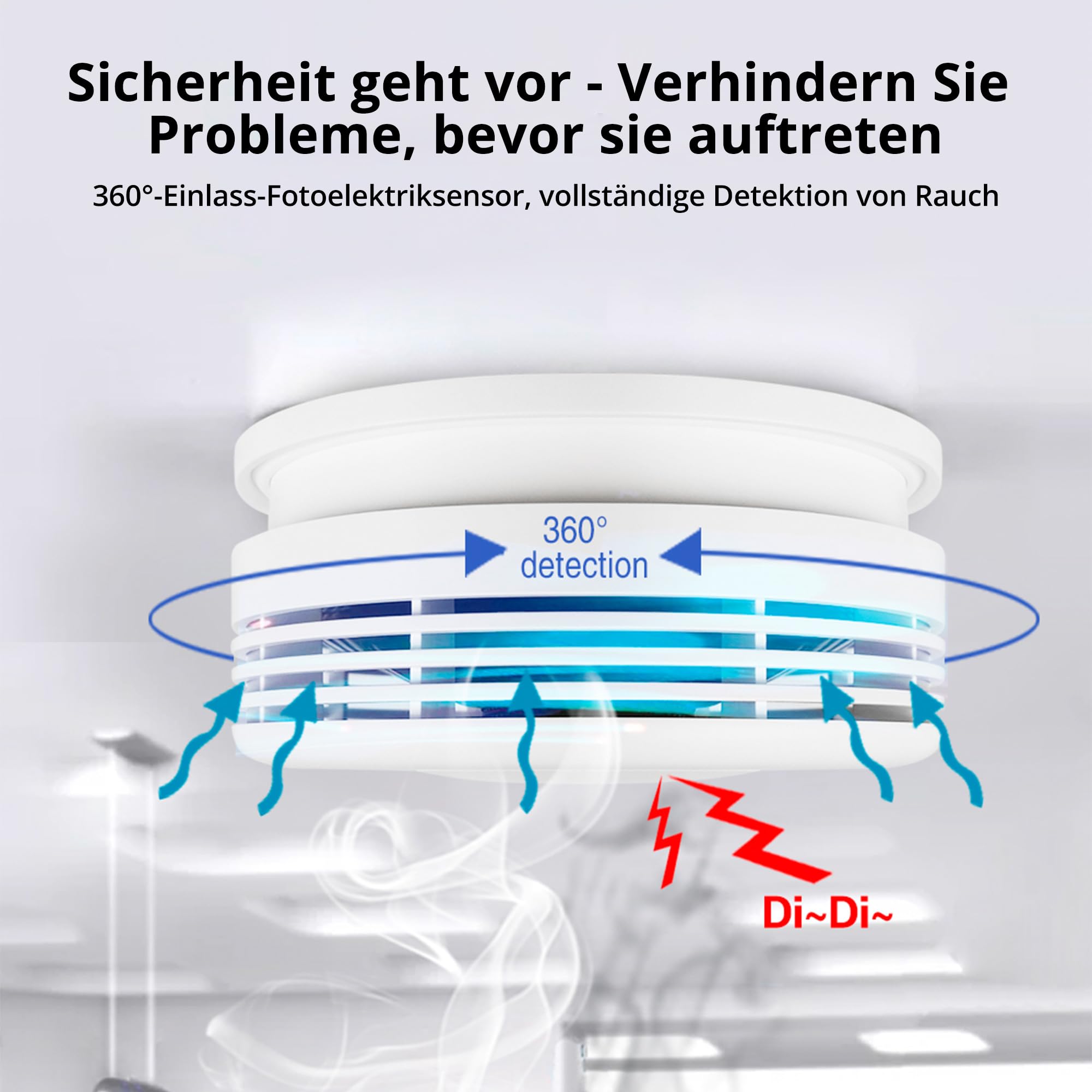 Verbesserter Rauchmelder WLAN mit App und Austauschbarer Batterie, 85dB Rauchmelder Smart Geeignet für Schlafzimmer und Werkstattküche（6 Stück）