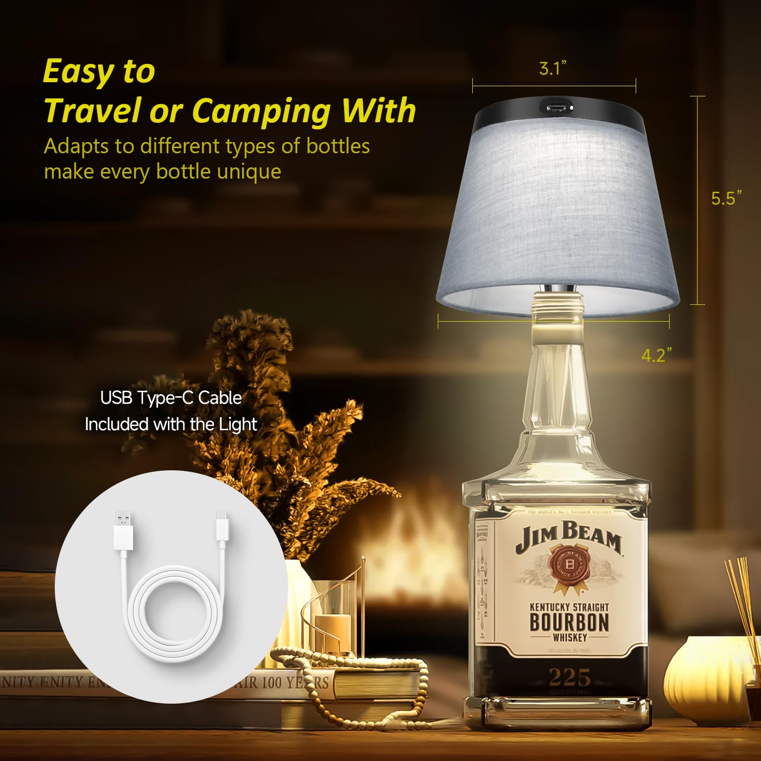 2025 Nuova lampada per bottiglie - Luci LED per bottiglie di liquore e vino, paralume senza fili, luce superiore per bottiglia di whisky, kit luce notturna con tappo per bottiglia, ricaricabile