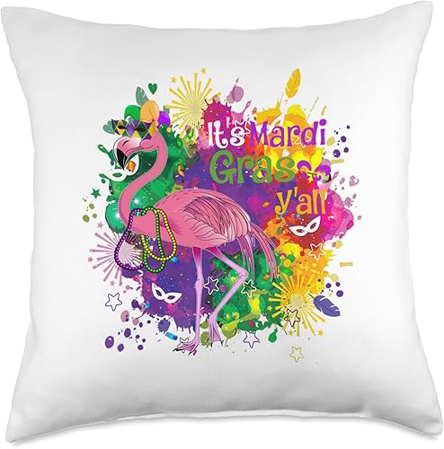 Beads And Bling Its A Mardi Gras Thing Its Mardi Gras Yall Flamingo Colors Carnival - Almohada para disfraz de carnaval 18 x 18 pulgadas multicolor