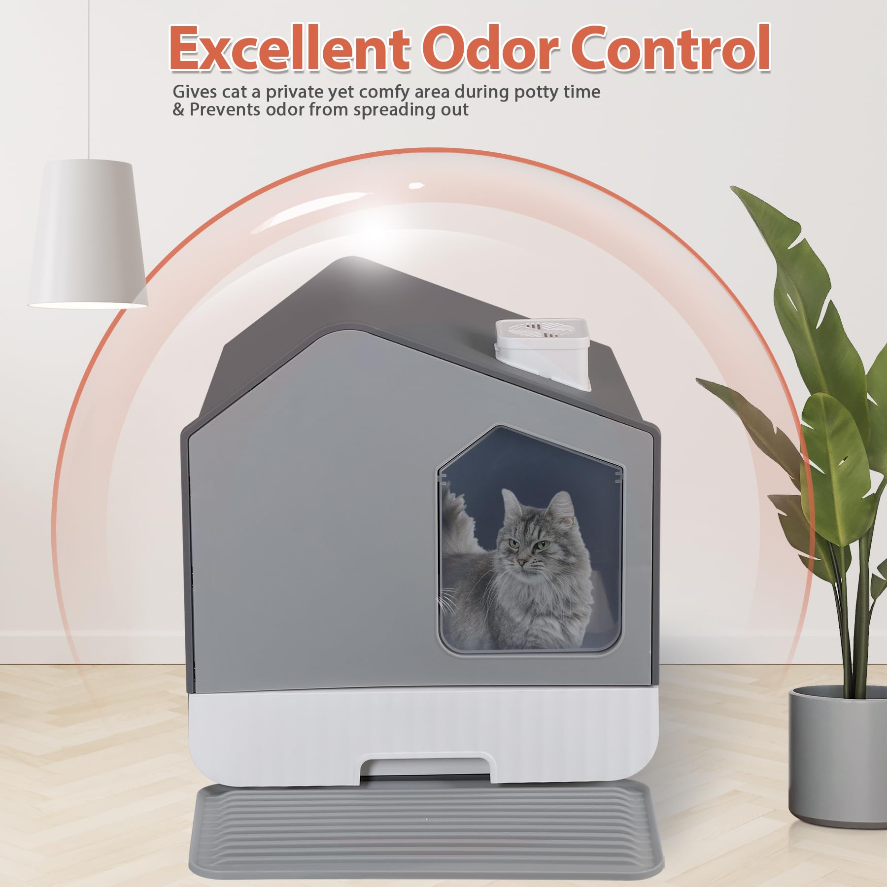 Caja de arena cerrada extra grande para gatos con alfombrilla y cuchara de arena, inodoro para gatos sin olor, antisalpicaduras, bandeja de arena cubierta con capucha para gatos