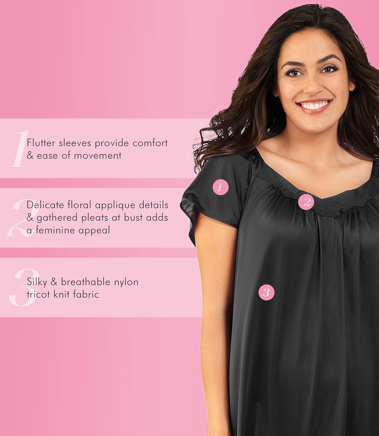 Exquisite Form Women's 30109 Nylon Tricot Flutter Sleeve Short Knee Length Nightgown at  Women’s Clothing store: Nightgowns