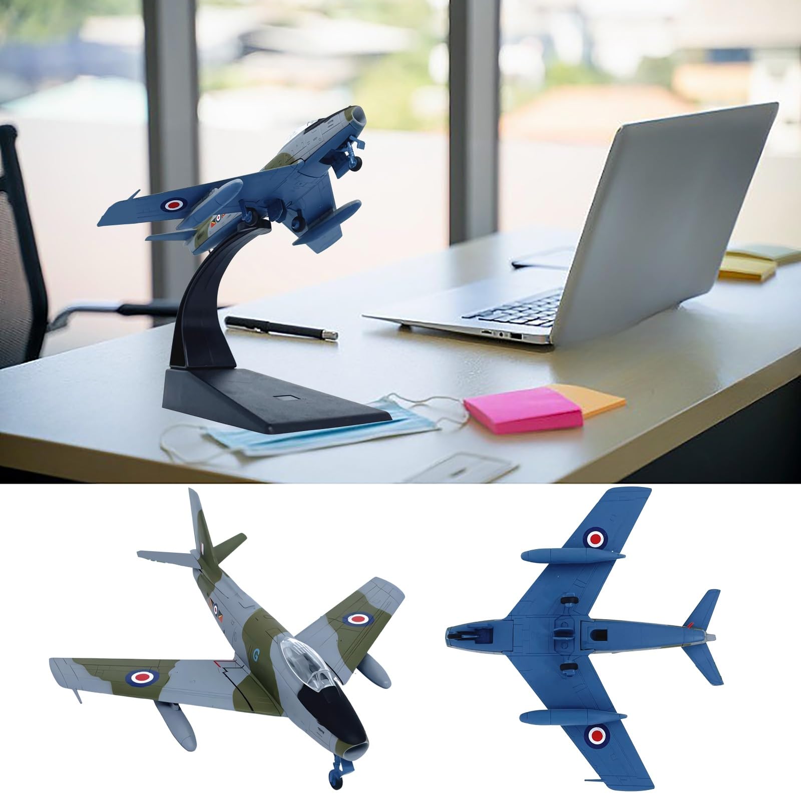 Modello aereo caccia F-86 in metallo pressofuso scala 1:100 - Espositore premium, dettagli qualità museale for scrivania ufficio collezionisti militari Regalo compleanno ideale