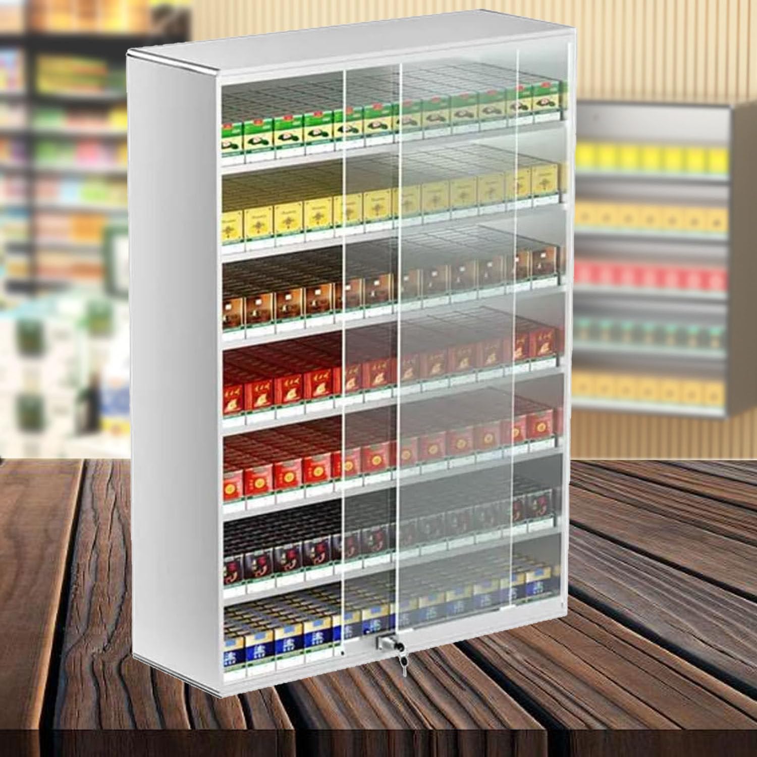 Espositore automatico per sigarette con porta scorrevole e porta dispenser di sigarette e pusher sicuro portasigarette, 38,5 x 17,3 x 45 cm