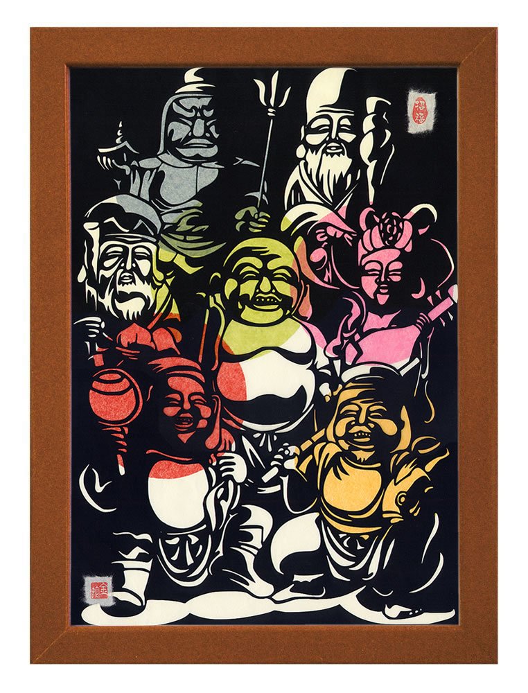 Amazon｜開運切り絵『七福神 - 全員集合 - 』 A3サイズ 額装