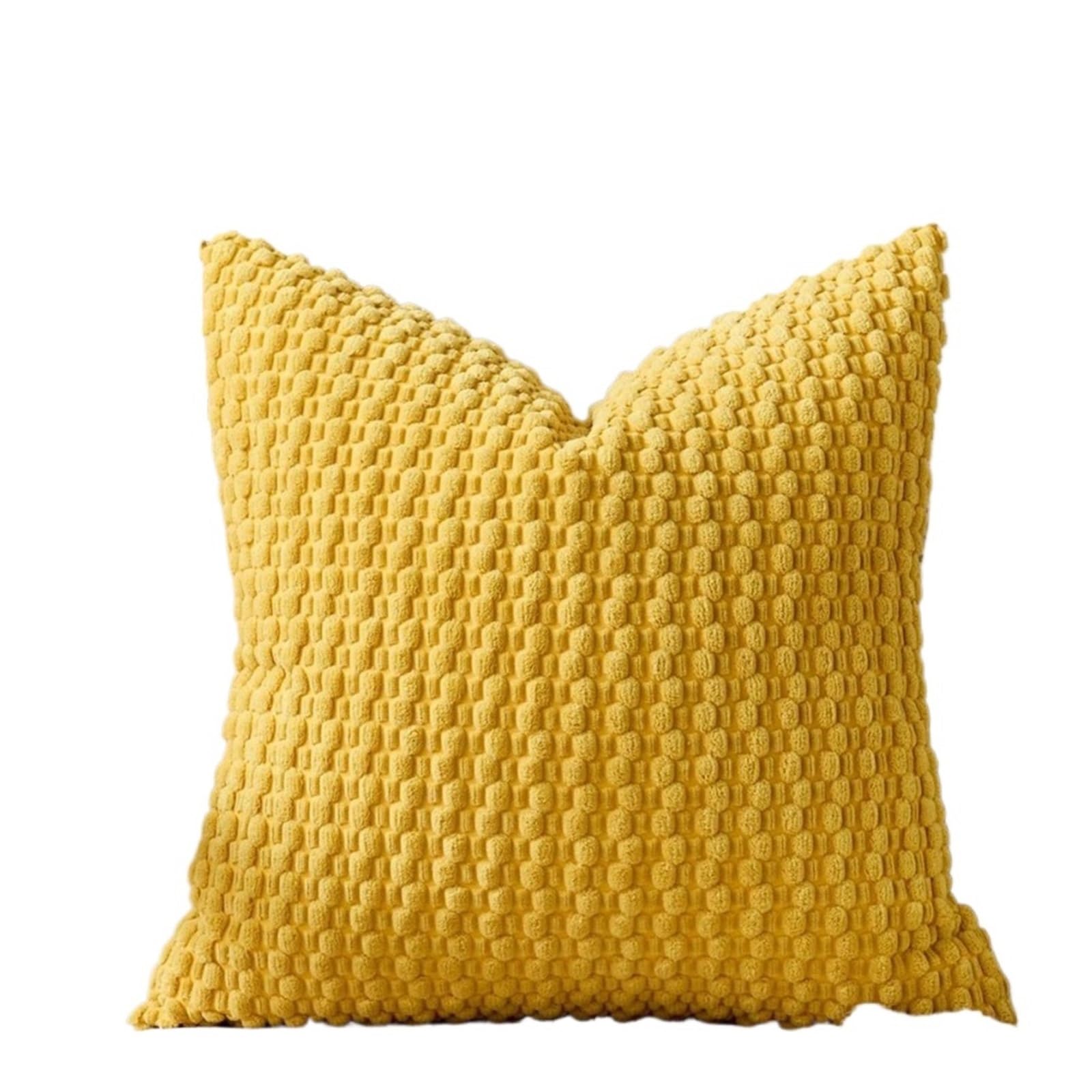 Housse de coussin velours côtelé jaune 50x50 cm style boho rayé