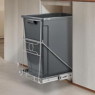 Pull Out Trash Can, Stainless Steel Kitchen Adjustable Trash Slide Out Shelf, Cabinet Trash Can Pull Out Kit, Trash Can Not Included.