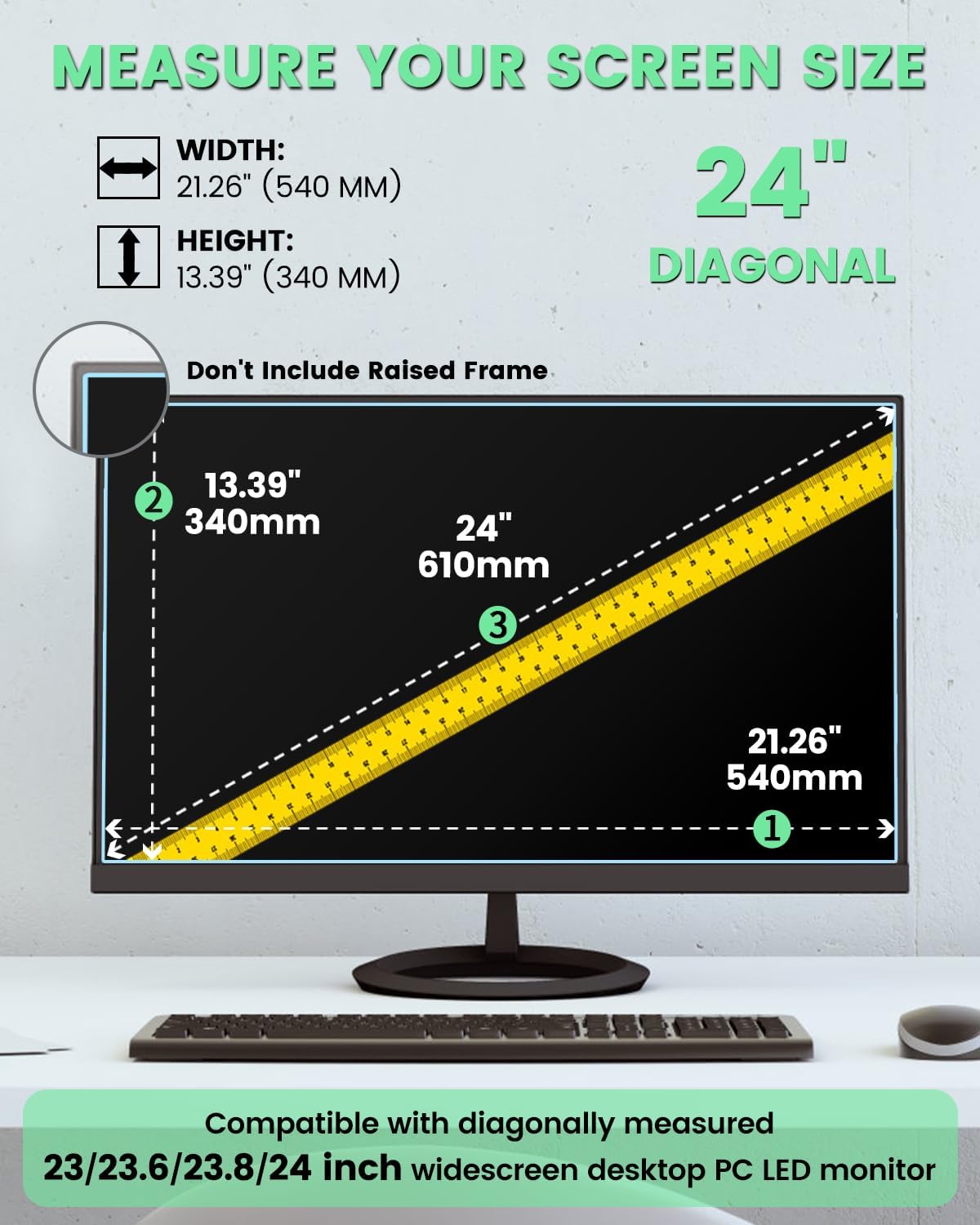F FORITO 24 Inch Anti Blue Light Screen Protector Panel for Computer Monitor, Anti-Glare Matte Acrylic Hanging Filter for 24 inch 16:9 Widescreen Desktop PC LED Monitor(21.26"x13.39")