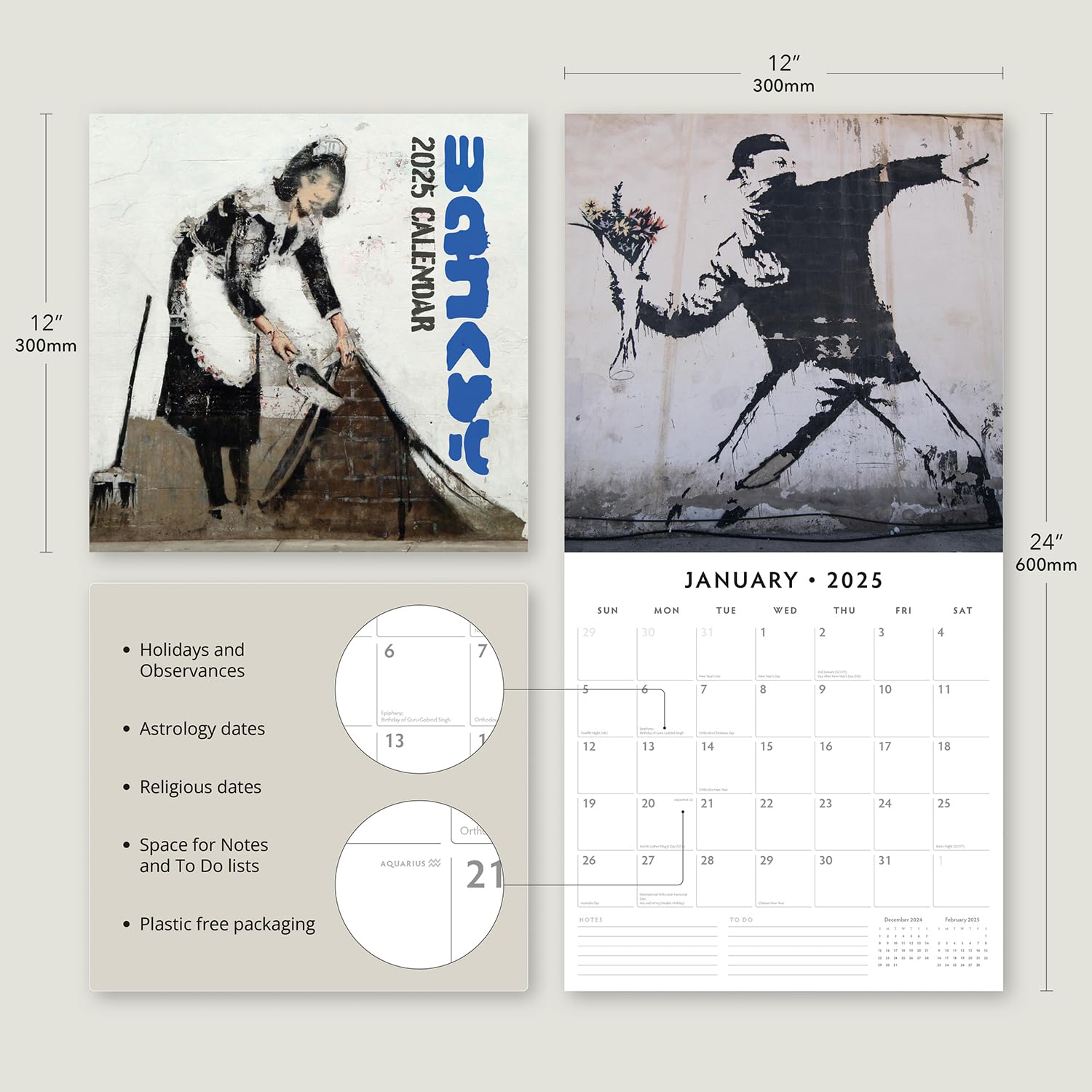 Calendario Da Parete Quadrato 2026 Banksy - Edizione Red Robin Publishing, 30x30 Cm, Con Immagini Ad Alta Risoluzione