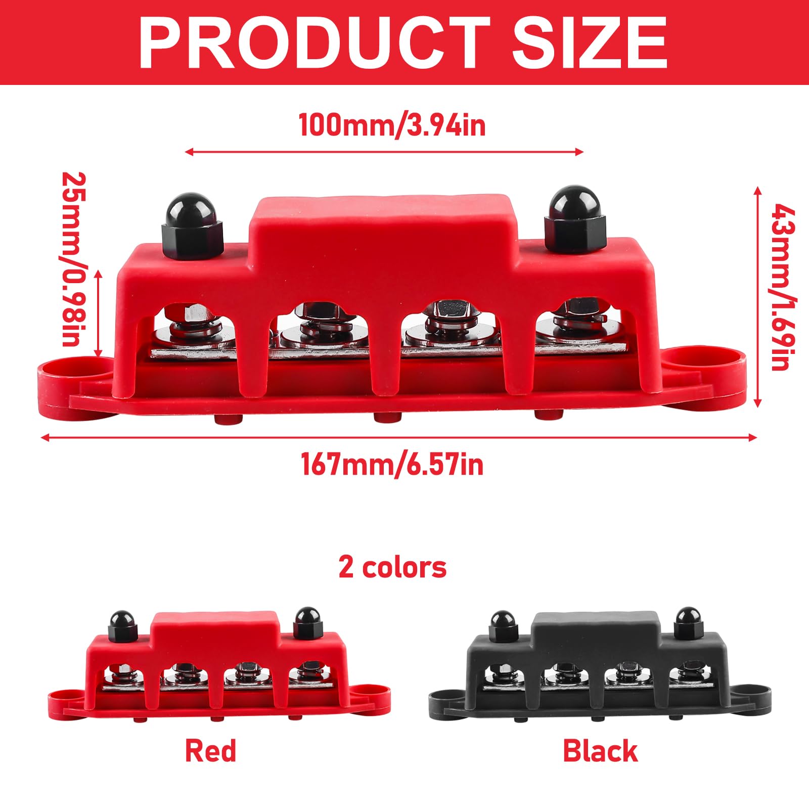 Set di 2 barre da 12 V-48 V CC, BusBar da 250 A con 4 perni terminali M8, modulo ad alte prestazioni, blocco per sbarre collettrici con copertura per auto, blu navy
