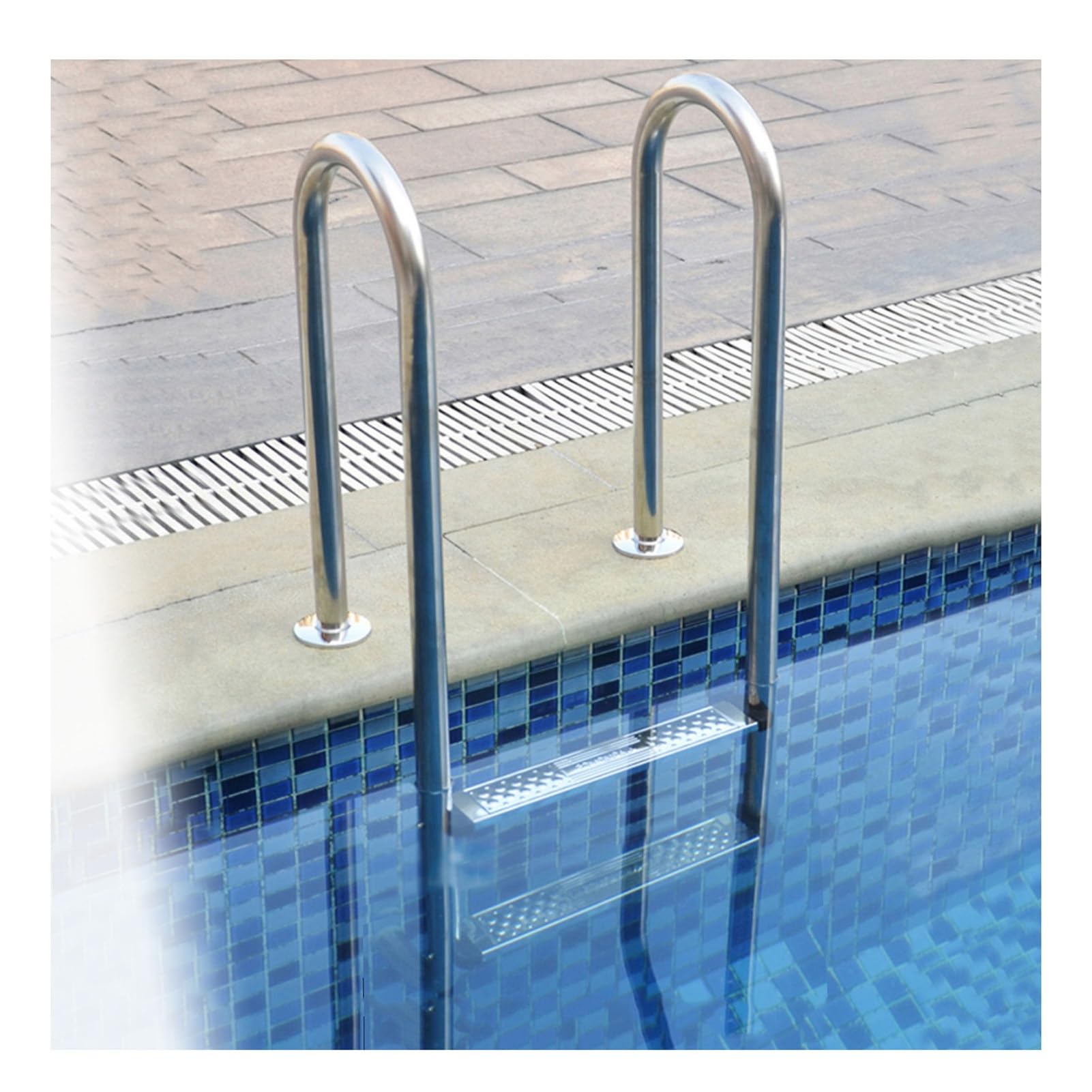 Scaletta per Piscina, scaletta Antiscivolo in Acciaio Inox a 2/3 gradini con corrimano, Portata Massima 100 kg, Adatta per parchi Acquatici e Piscine (2 gradini)