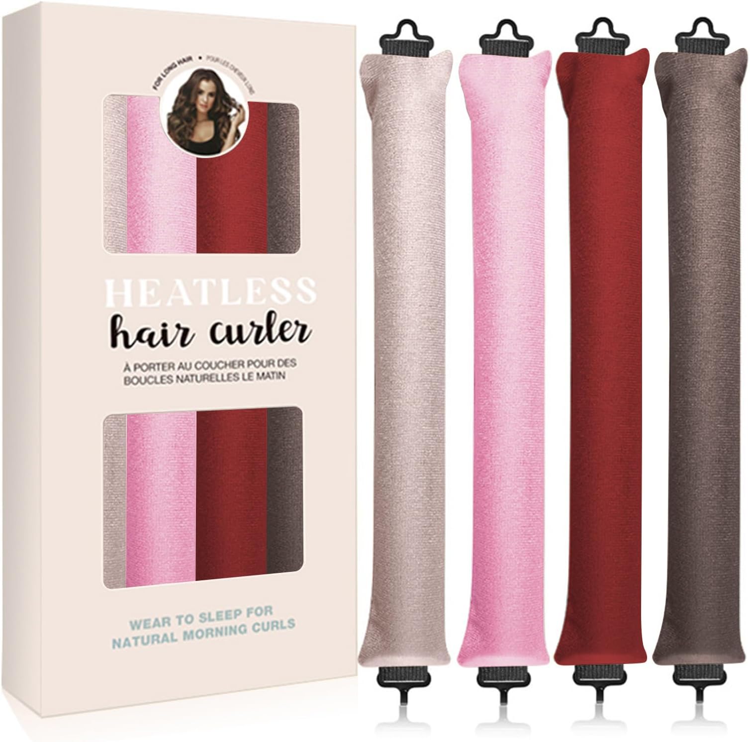 Jumbo Heatless Hair Curler 4 Pcs Heatless Curls Satin Jumbo Flexi Rods to Sleep in,Soft Heatless Rod for All Hair Types,No Heat Overnight Sleeping Curls Styling Tools