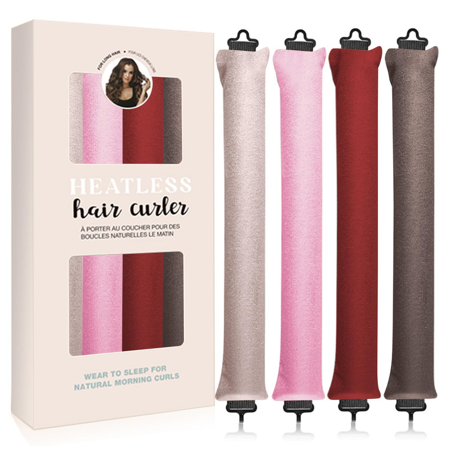 Jumbo Heatless Hair Curler 4 Pcs Heatless Curls Satin Jumbo Flexi Rods to Sleep in,Soft Heatless Rod for All Hair Types,No Heat Overnight Sleeping Curls Styling Tools