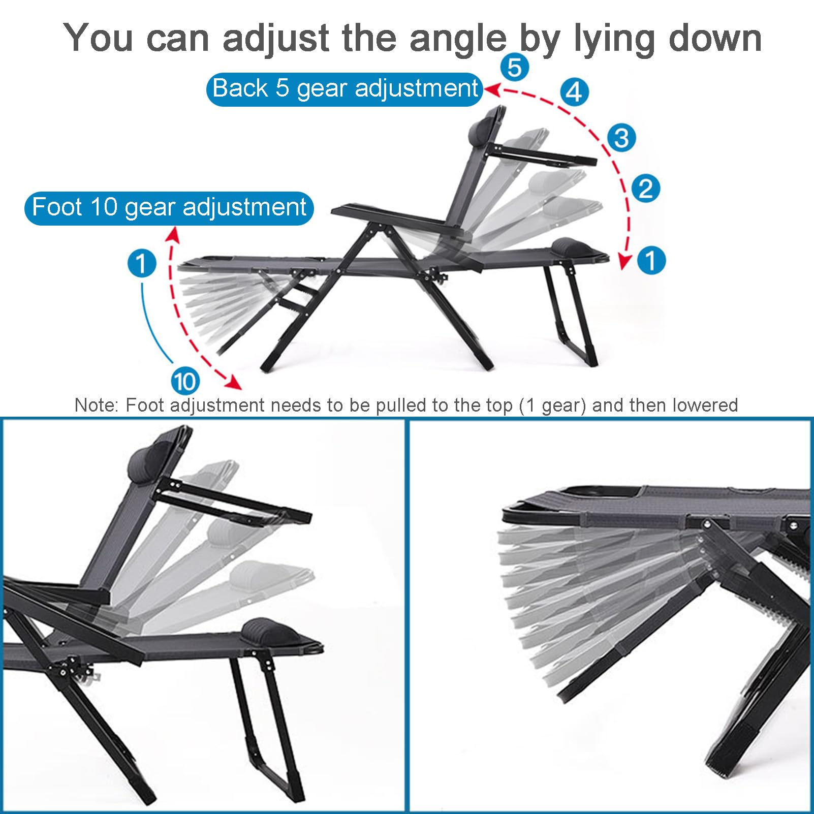 Sillas Plegables de Gravedad Cero para Patio, con cojín Suave Desmontable y reposacabezas, reclinables para Interior y Exterior.
