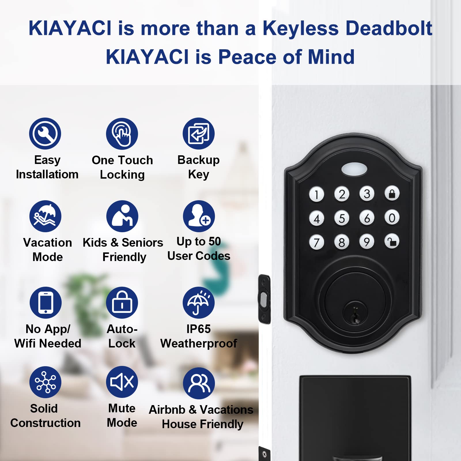 KIAYACI Front Door Handle Sets Black Door Handle keypad Door Lock with Handle Entry Door Locksets with Keypad Deadbolt Electronic Keypad Deadbolt Locks for Doors