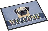 Vista 130 de Caroline's Treasures BB1449JMAT - Tapete de bienvenida de carlino negro, 24 x 36 pulgadas, tapete azul para puerta delantera, para interiores