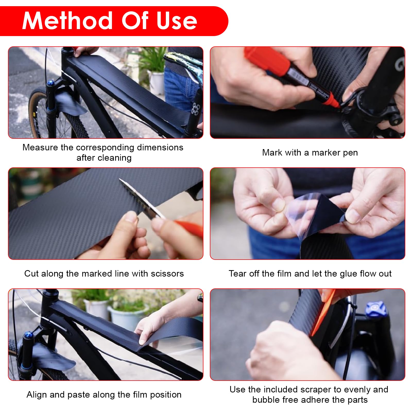 Protector Parachoques Coche, 10cm x 3m Vinilo Protector Bicicleta, Vinilo Fibra Carbono Para Moto, Adhesivo Protector para Marco de Bicicleta, Anti-Arañazos, para MTB, E-Bike