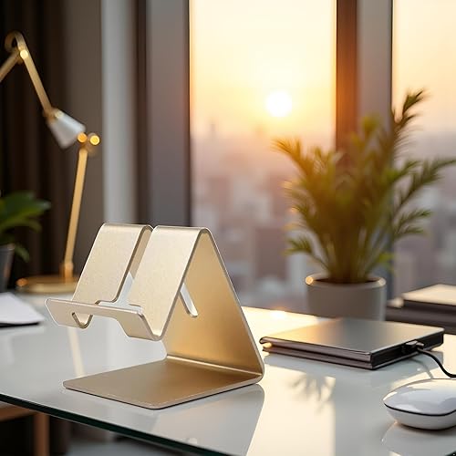 Miniatura 6 de Soporte de teléfono celular de aleación de aluminio dorado, soporte para teléfono celular, soporte de escritorio de aluminio sólido universal