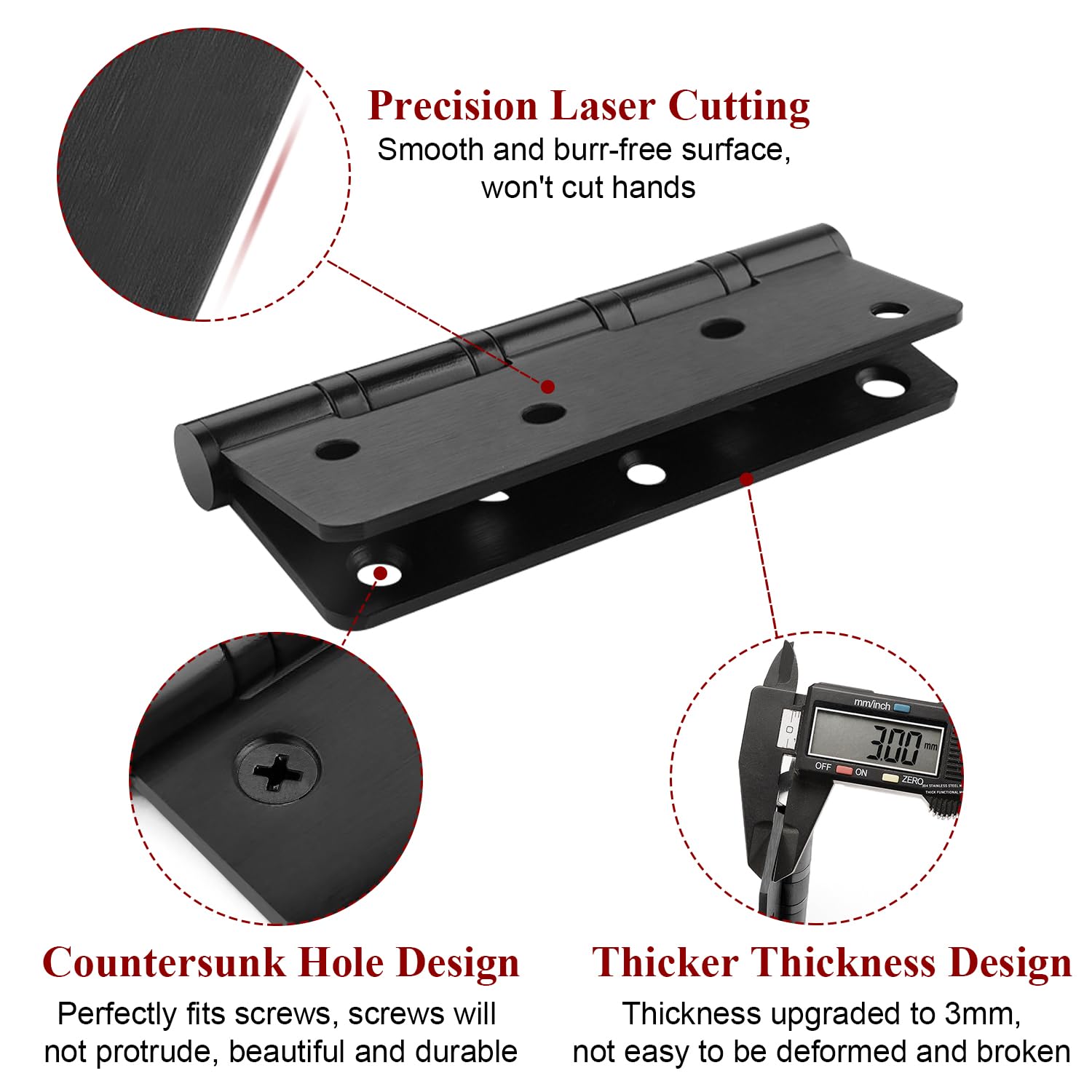 Door Hinges, 4 Inch 100mm x 75mm Stainless Steel Hinges for Wood Heavy Duty Ball Bearing Hinge Internal Butt Flat Hinge, Black 2 works - Image 4
