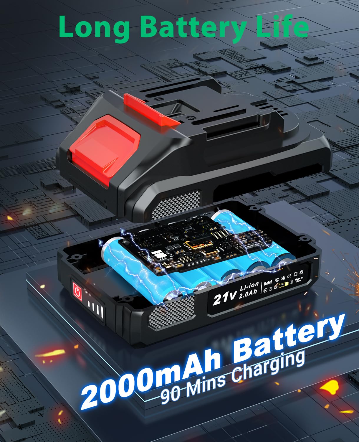 Taladro Atornillador Batería Sin Escobillas,Destornillador Electrico 21V con Batería 2.0Ah, Atornillador Bateria 42Nm, 18 +1 Ajuste de Par, 20 Accesorios, 2 Velocidad Para Hogar, Bricolaje