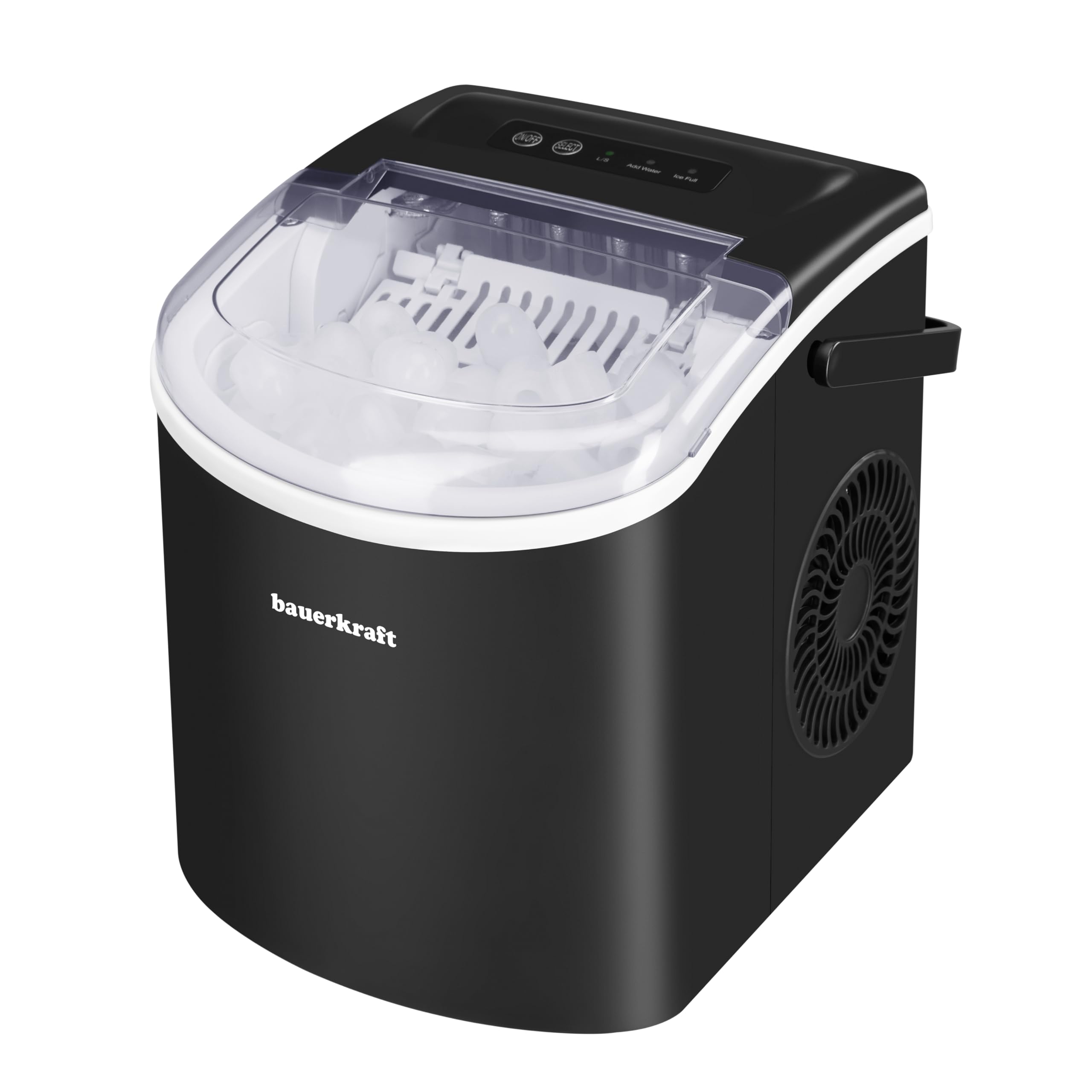 Automatyczna cicha wydajna kostkarka do lodu Bauerkraft prosta obsługa 12kg/24h czarny