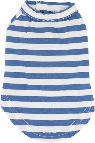 Miniatura 3 de LOPHIPETS Camiseta de algodón 100% transpirable a rayas para perros pequeños, taza de té Chihuahua Yorkie para cachorros, rayas azules y blancas, S