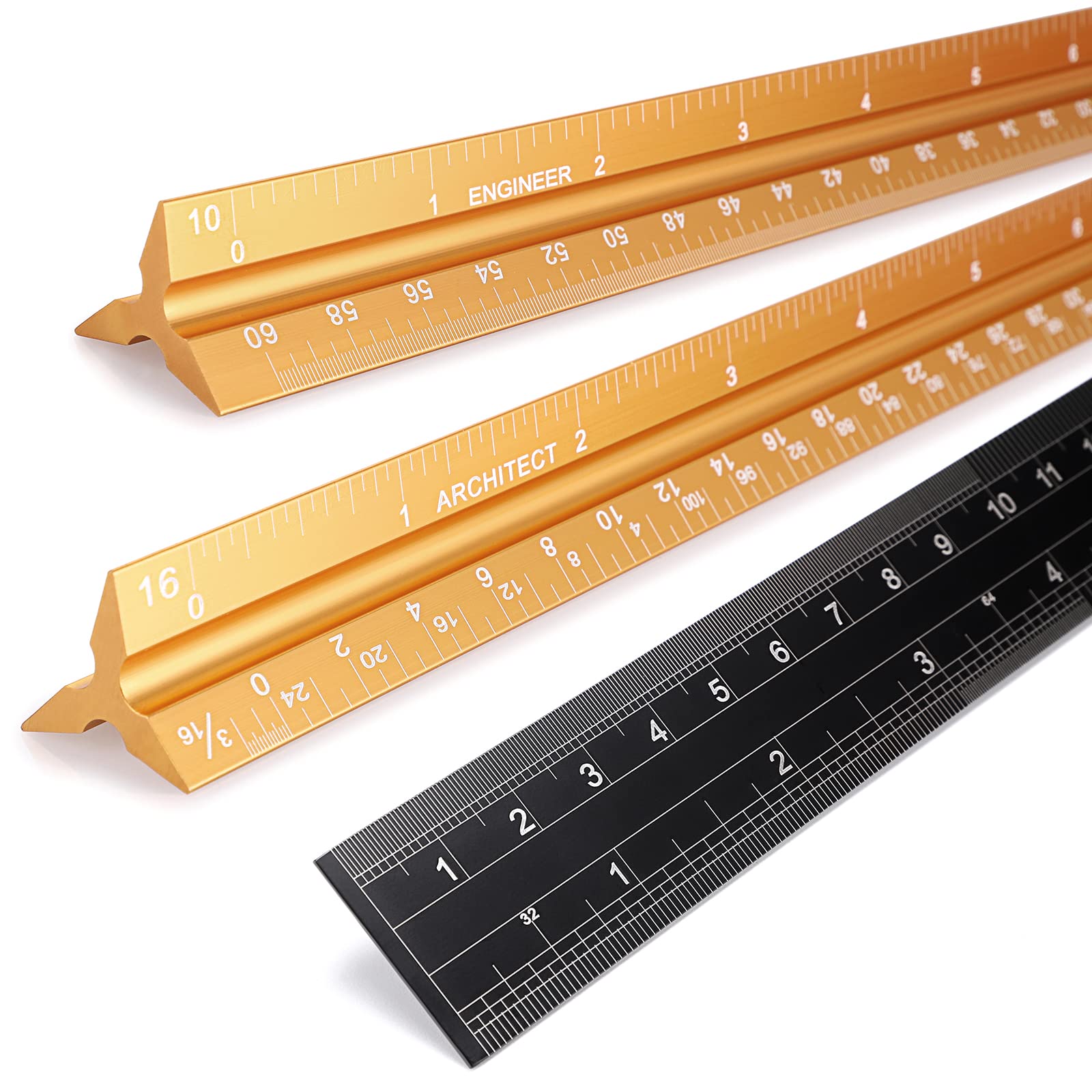 Architectural Scale Ruler 3-Pack – 12 Inch Aluminum Triangular Ruler, Imperial Scales For Drafting - View #8