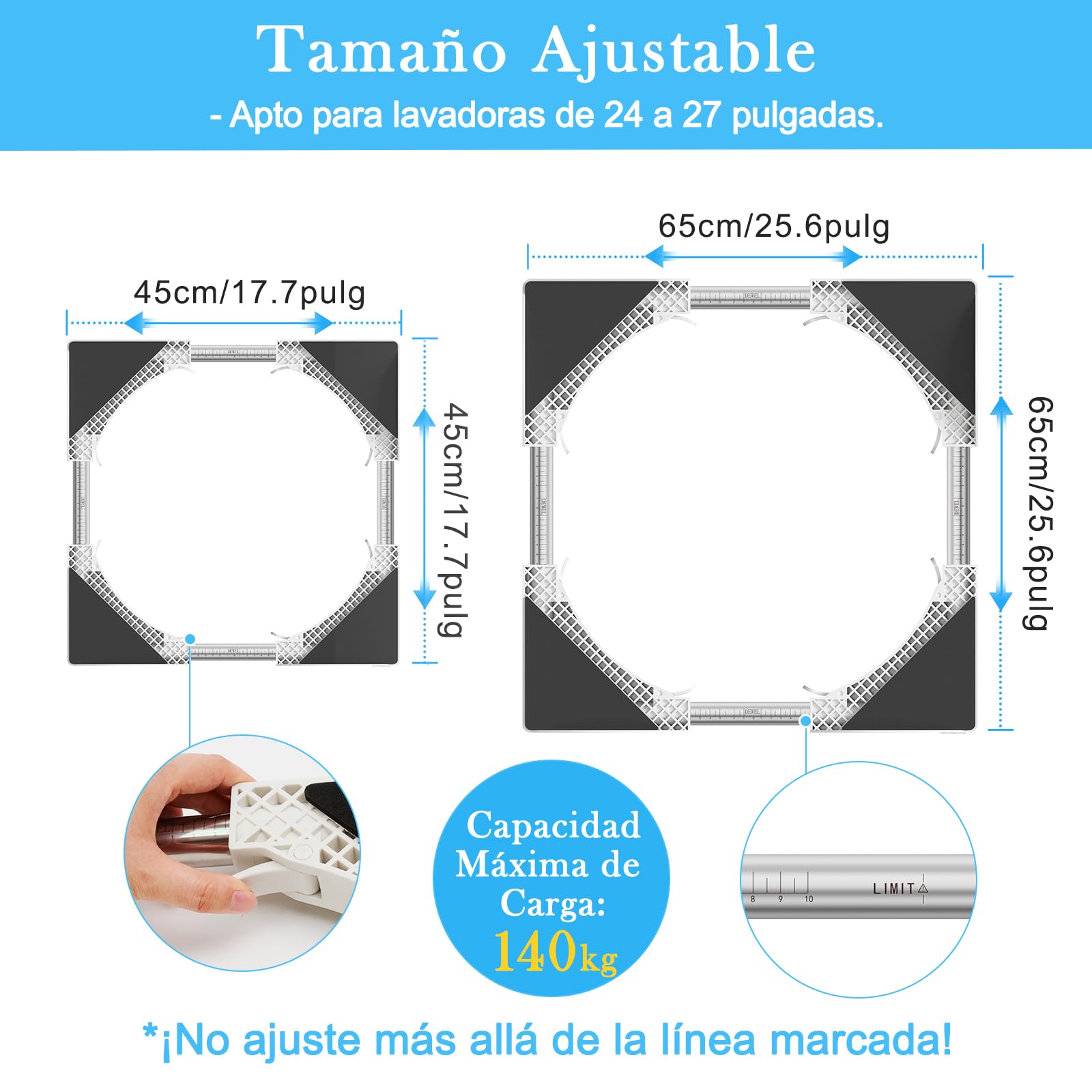 DEWEL Marco intermedio secadora lavadora, marco de conexión lavadora secadora universal, con cuerda de trinquete, conexión ajustable para lavadora-secadora, 45-65 cm