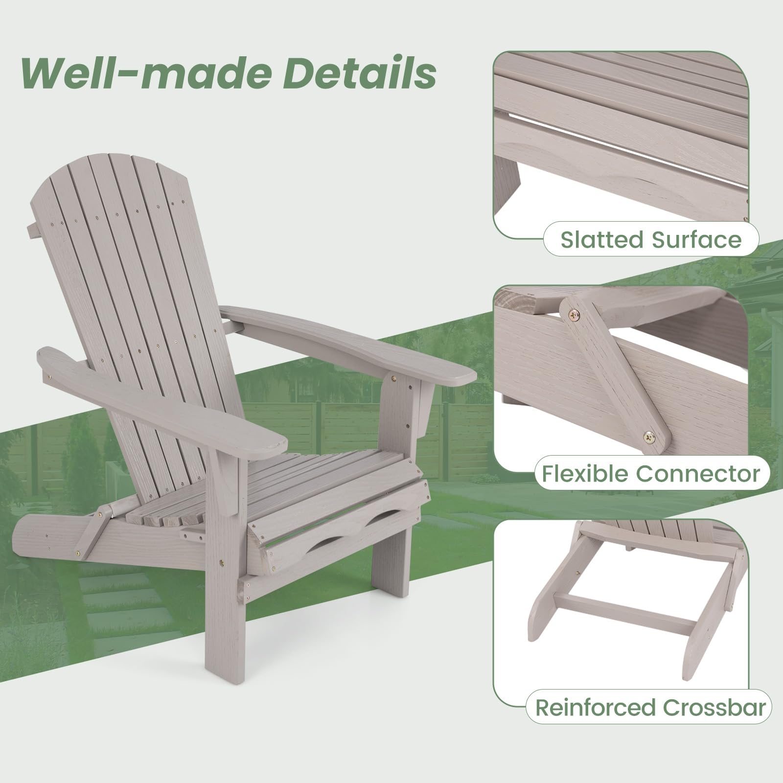 GIANTEX Set di 2 Sedie Adirondack Pieghevoli, Sedia da Esterno con Telaio in Legno di Abete
