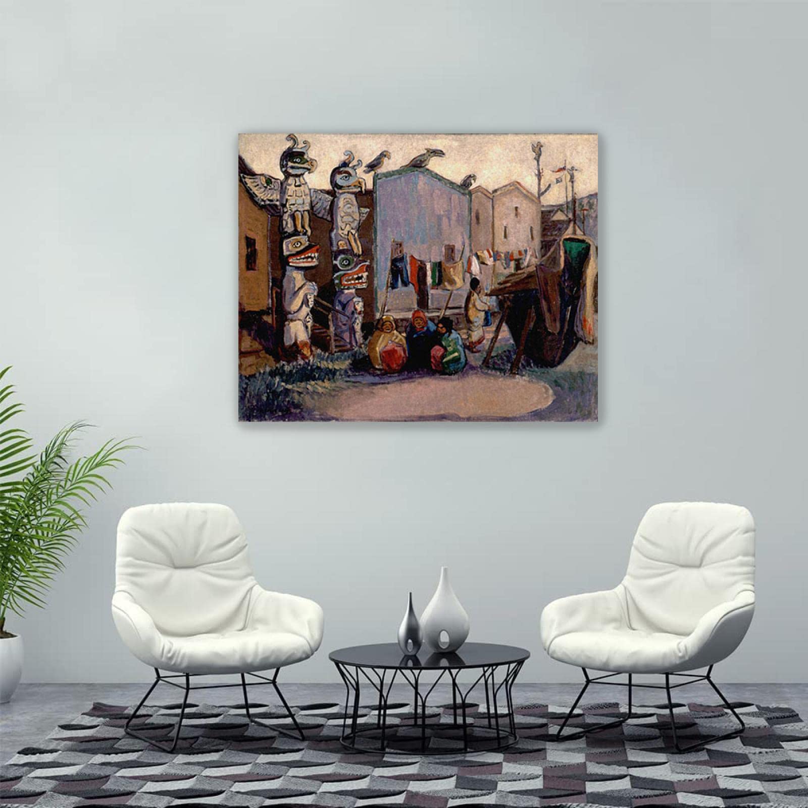 Emily Carr Pintura Reproducción de Carteles Cuadro en lienzo-impresión Obras de Arte-listo para colgar Cuadros famosos impreso sobre lienzo(Pueblo Indio, Bahía Alerta)80x95cm(31x37in)Enmarcado