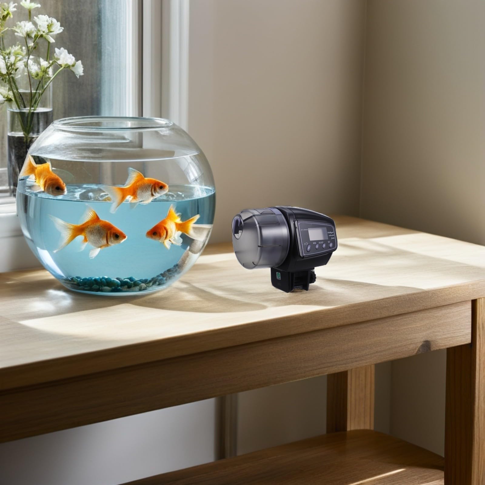 Toyvian Alimentador Electrónico de Peces Temporizador y Pantalla LCD | Plástico Negro, Alimentación Automática Programada, Pilas No Incluidas
