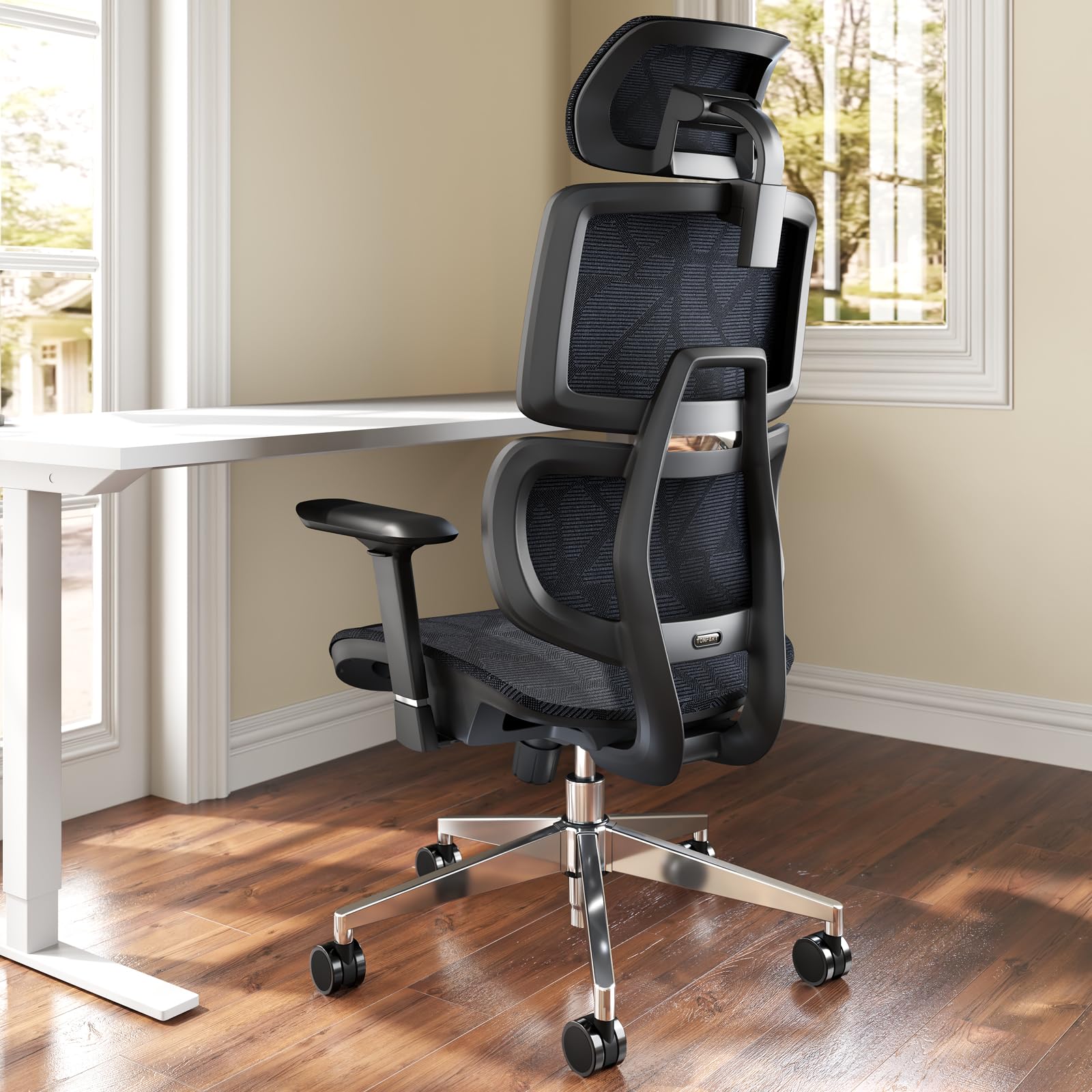 TONFARY Sedia da Ufficio Ergonomica, Sedia da Scrivania ALL-Mesh Supporto Lombare, Sedia da Gioco Inclinabile, Braccioli 3D Regolabili e Poggiatesta, Grande e Alta Sedia Girevole del Computer, 150KG